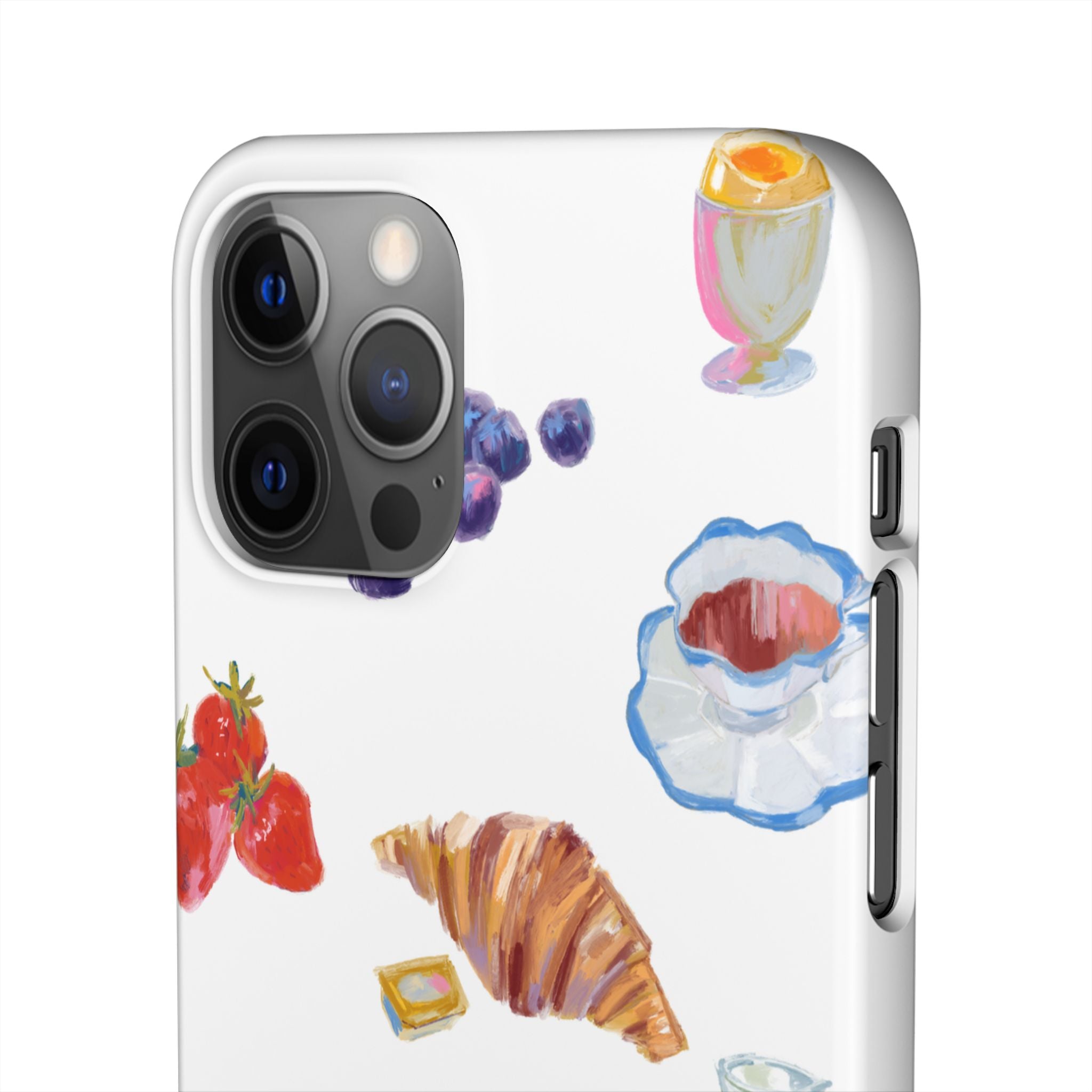 Phone Case — Watercolor Breakfast Pattern (croissant, berries, juice)
