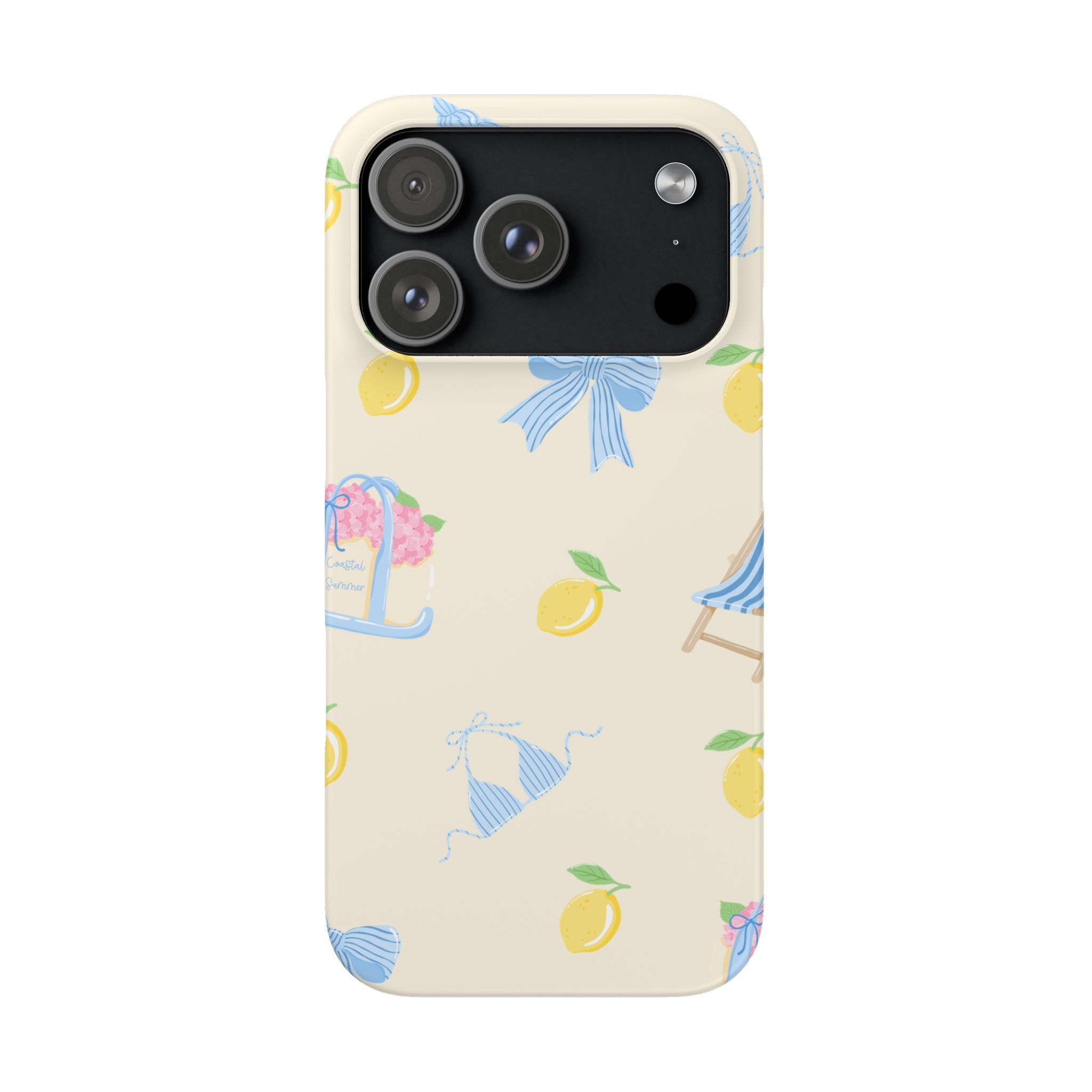 Cute Lemon & Beach Pattern Phone Case — Pastel Summer Snap Case