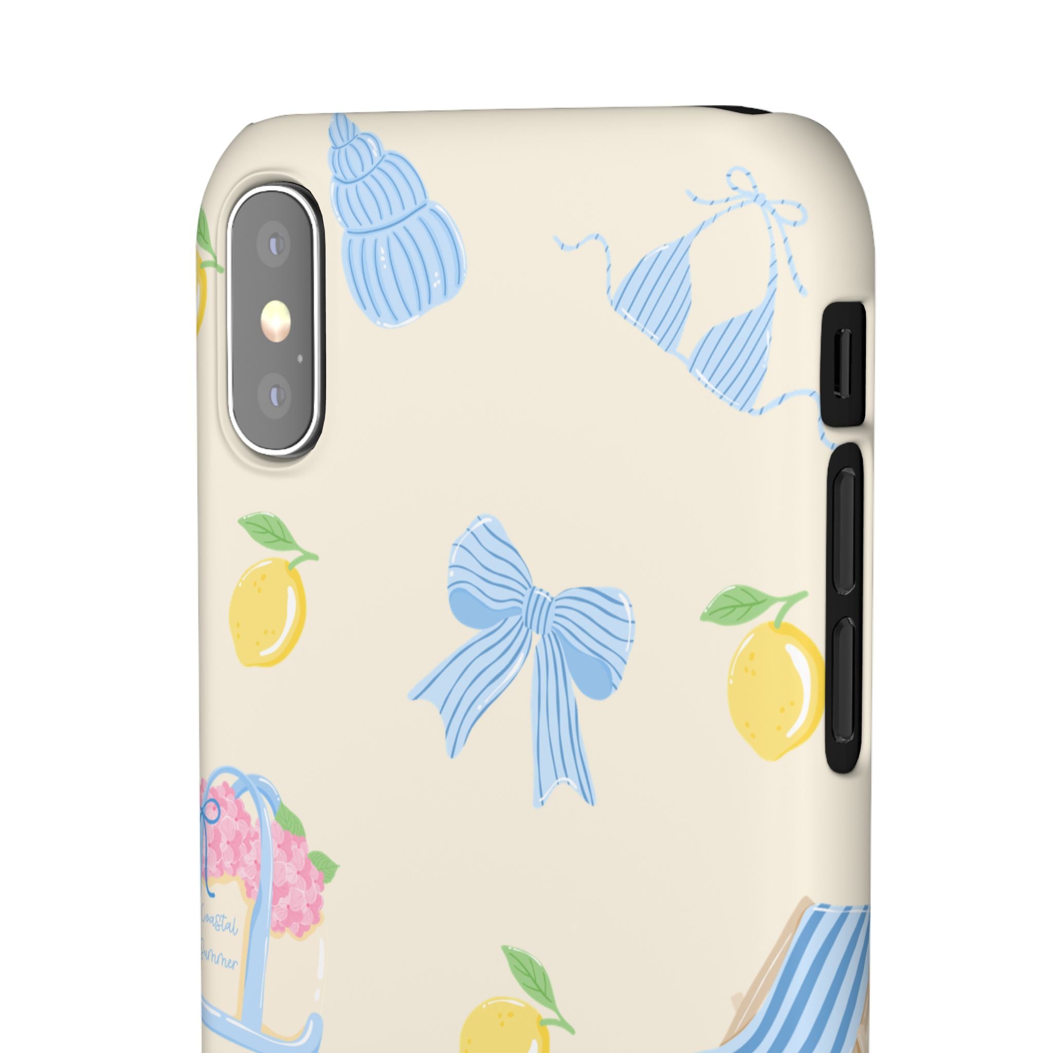 Cute Lemon & Beach Pattern Phone Case — Pastel Summer Snap Case