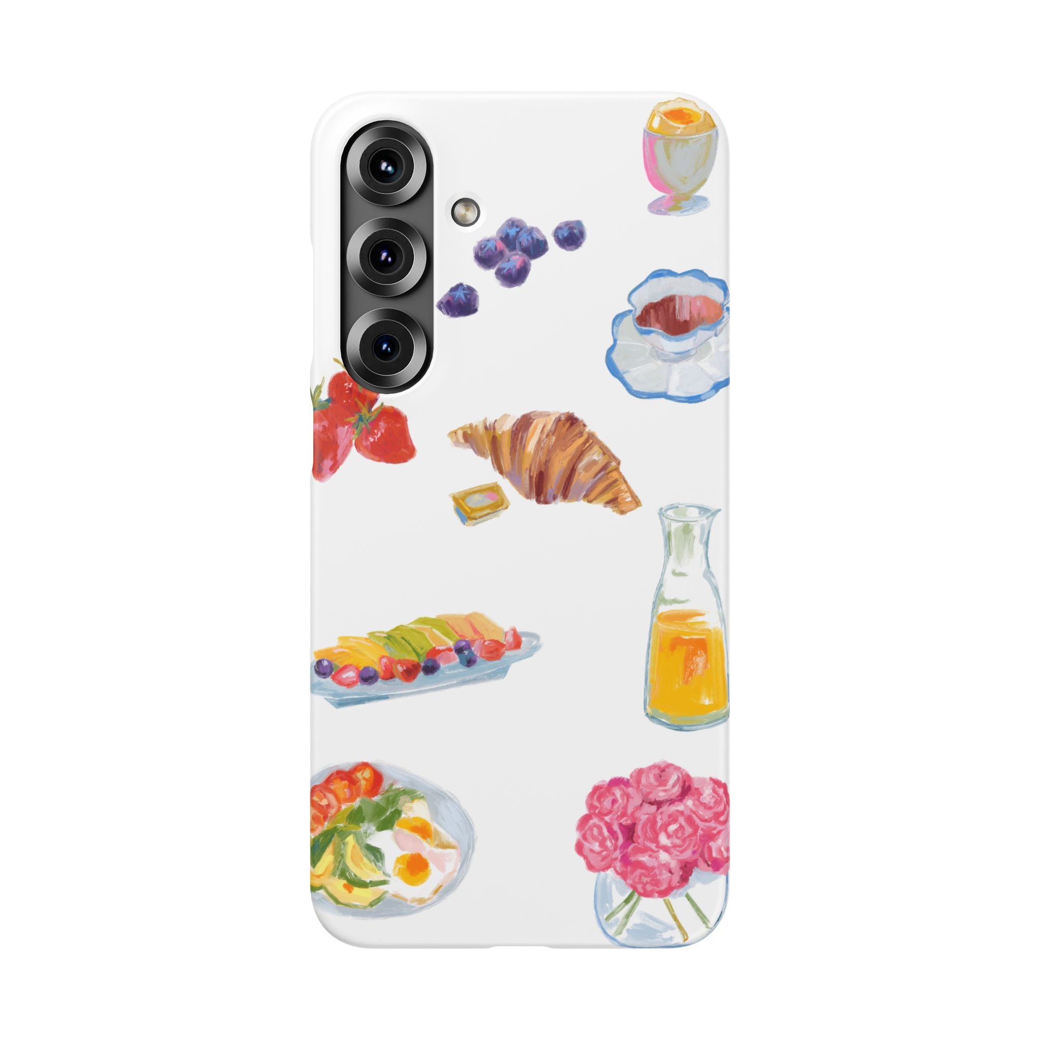 Phone Case — Watercolor Breakfast Pattern (croissant, berries, juice)