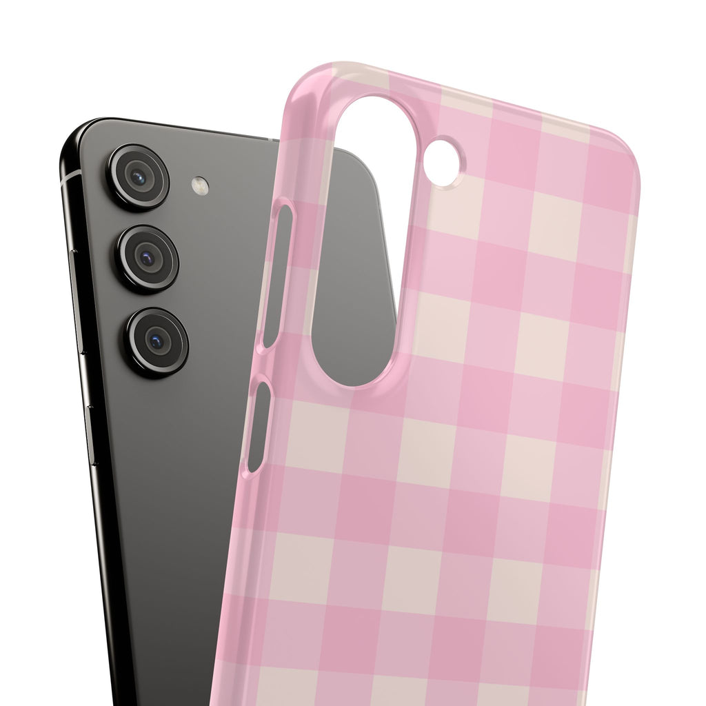 Pink Gingham Snap Phone Case - Cute Pastel Checkered iPhone Cover
