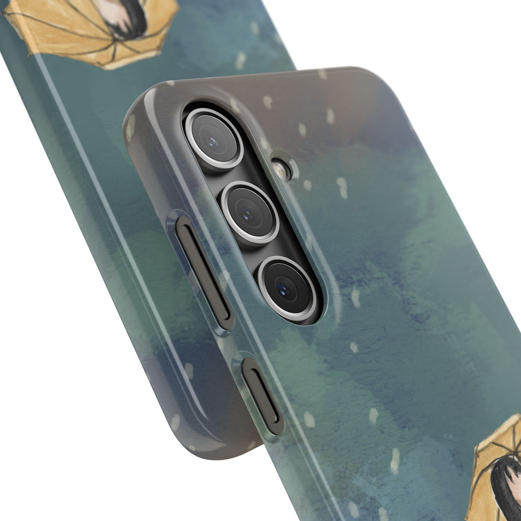 Artistic Rainfall Phone Case – Woman with Umbrella Design