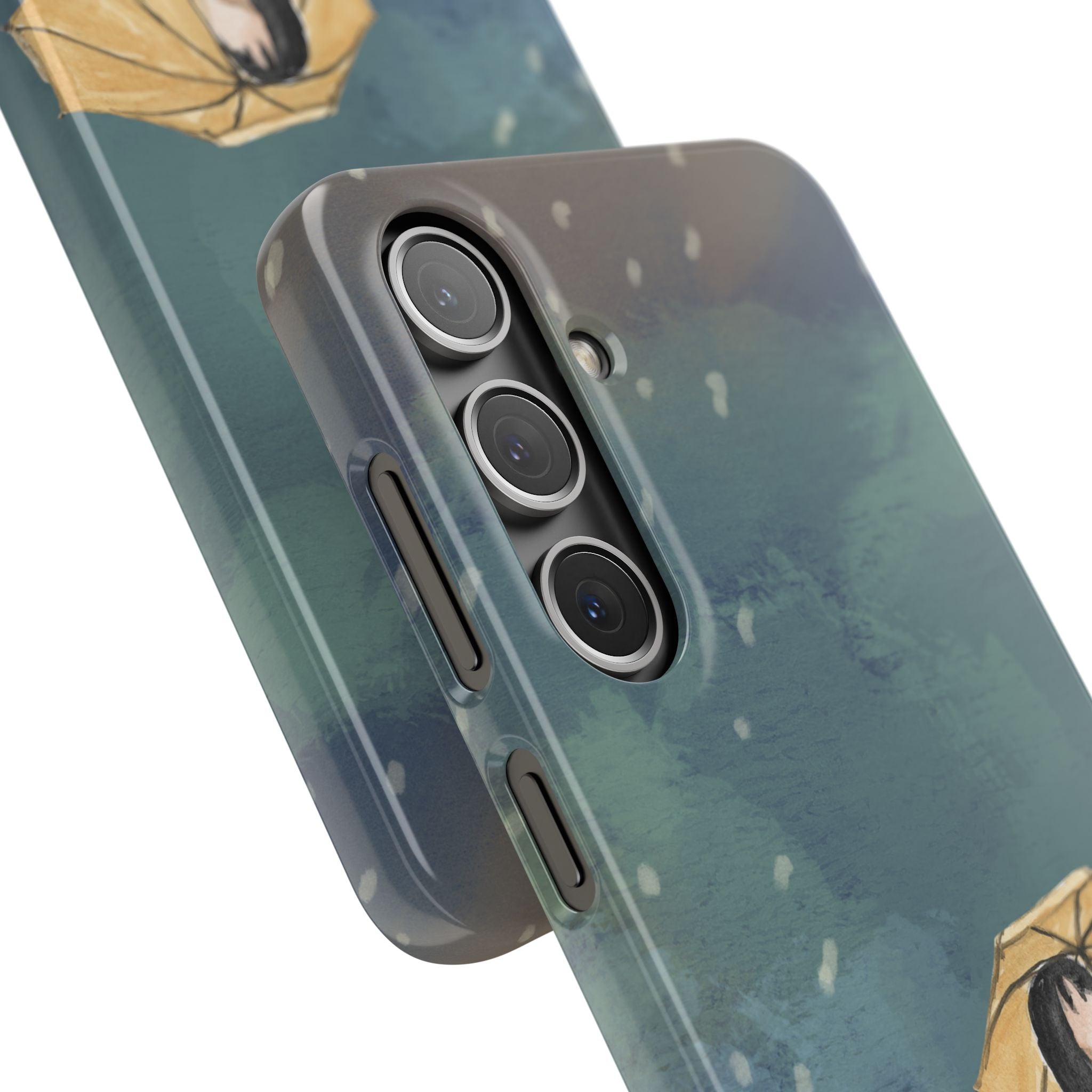 Artistic Rainfall Phone Case – Woman with Umbrella Design
