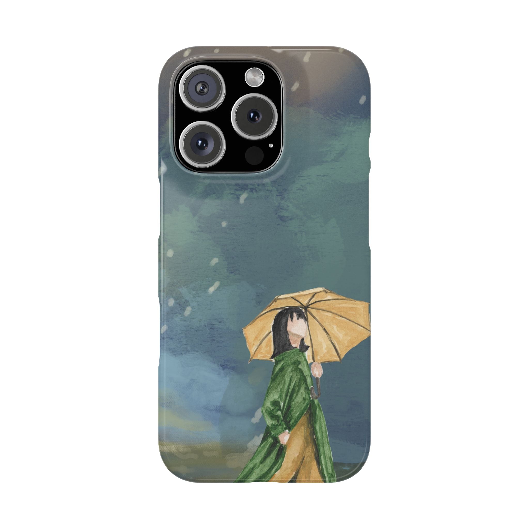 Artistic Rainfall Phone Case – Woman with Umbrella Design