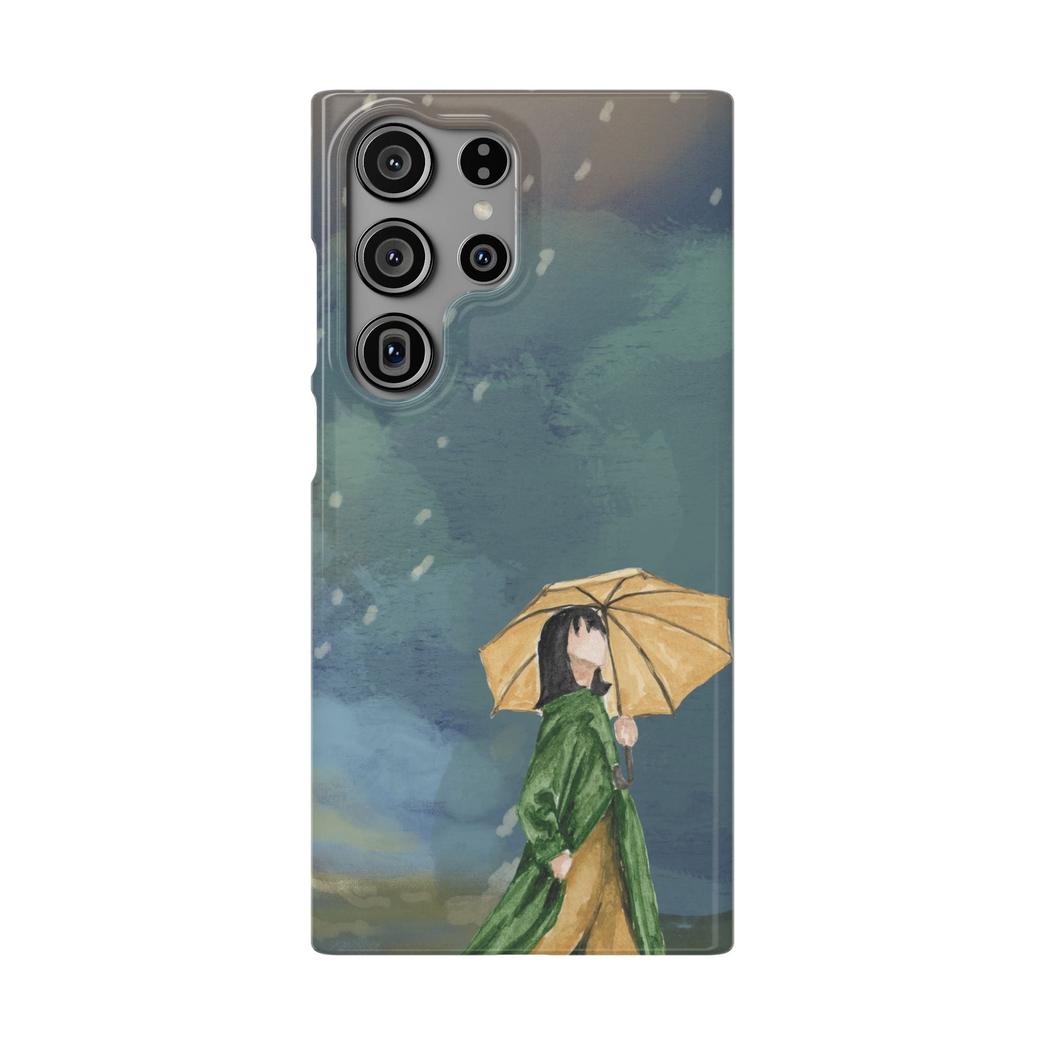 Artistic Rainfall Phone Case – Woman with Umbrella Design