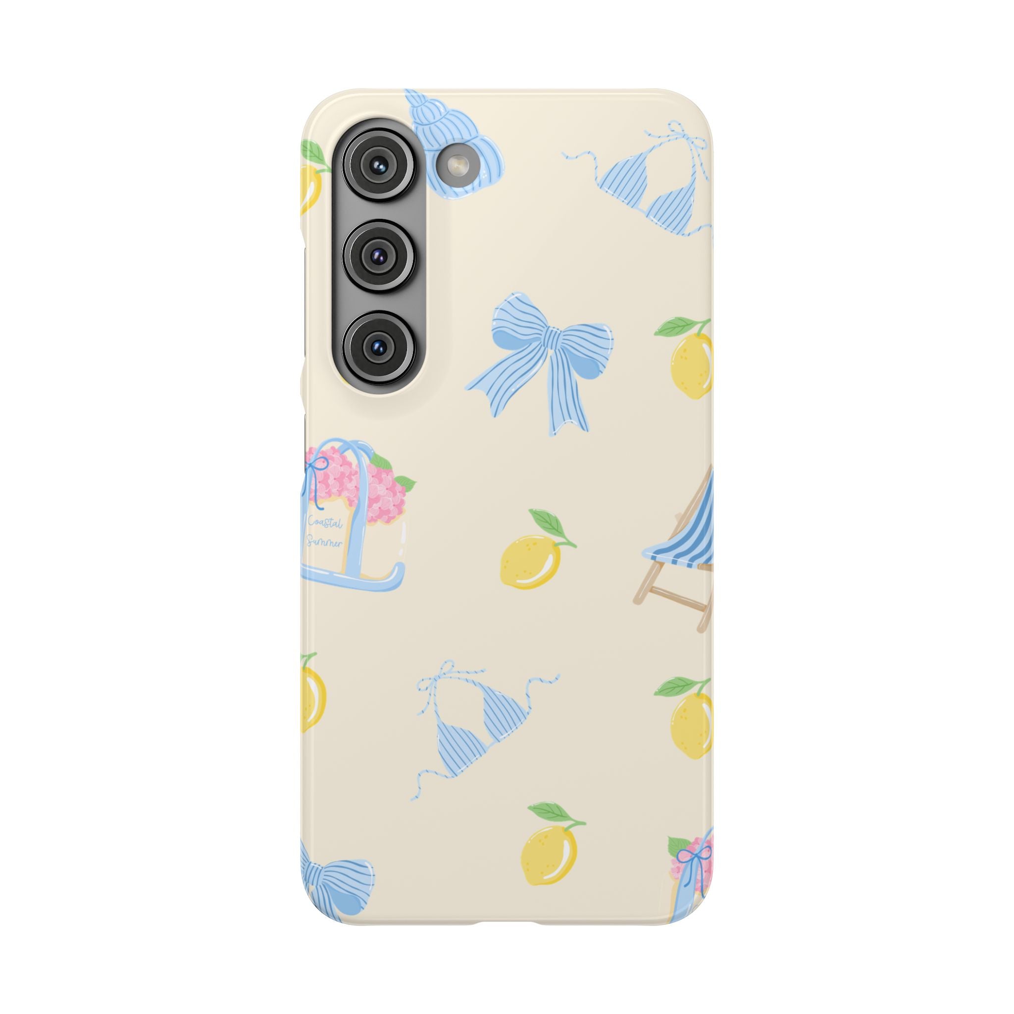 Cute Lemon & Beach Pattern Phone Case — Pastel Summer Snap Case