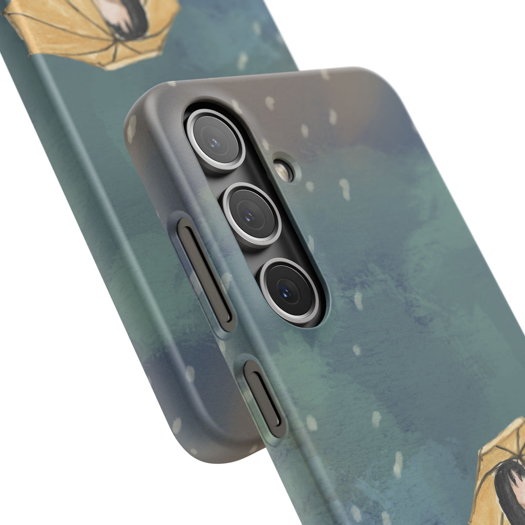 Artistic Rainfall Phone Case – Woman with Umbrella Design