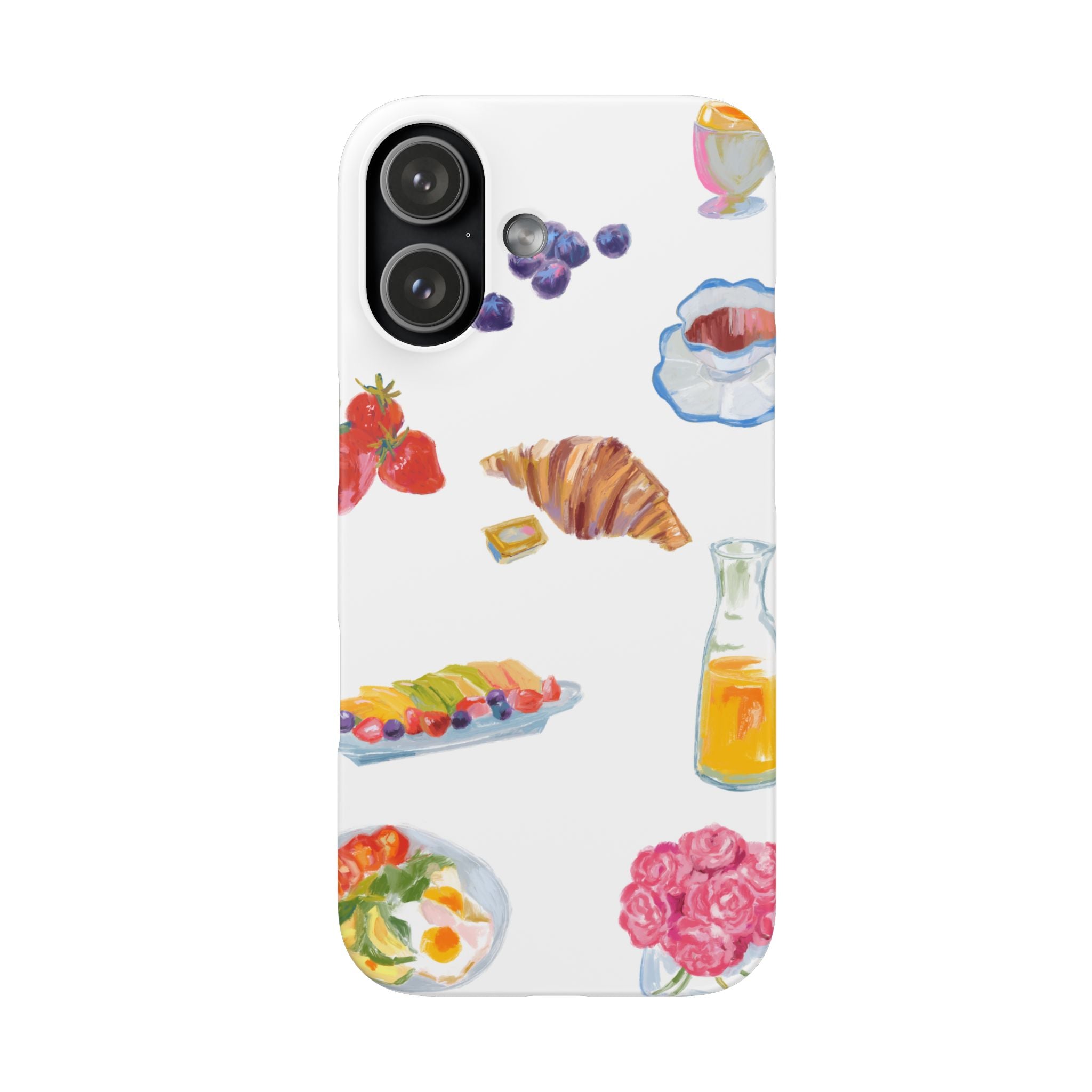 Phone Case — Watercolor Breakfast Pattern (croissant, berries, juice)