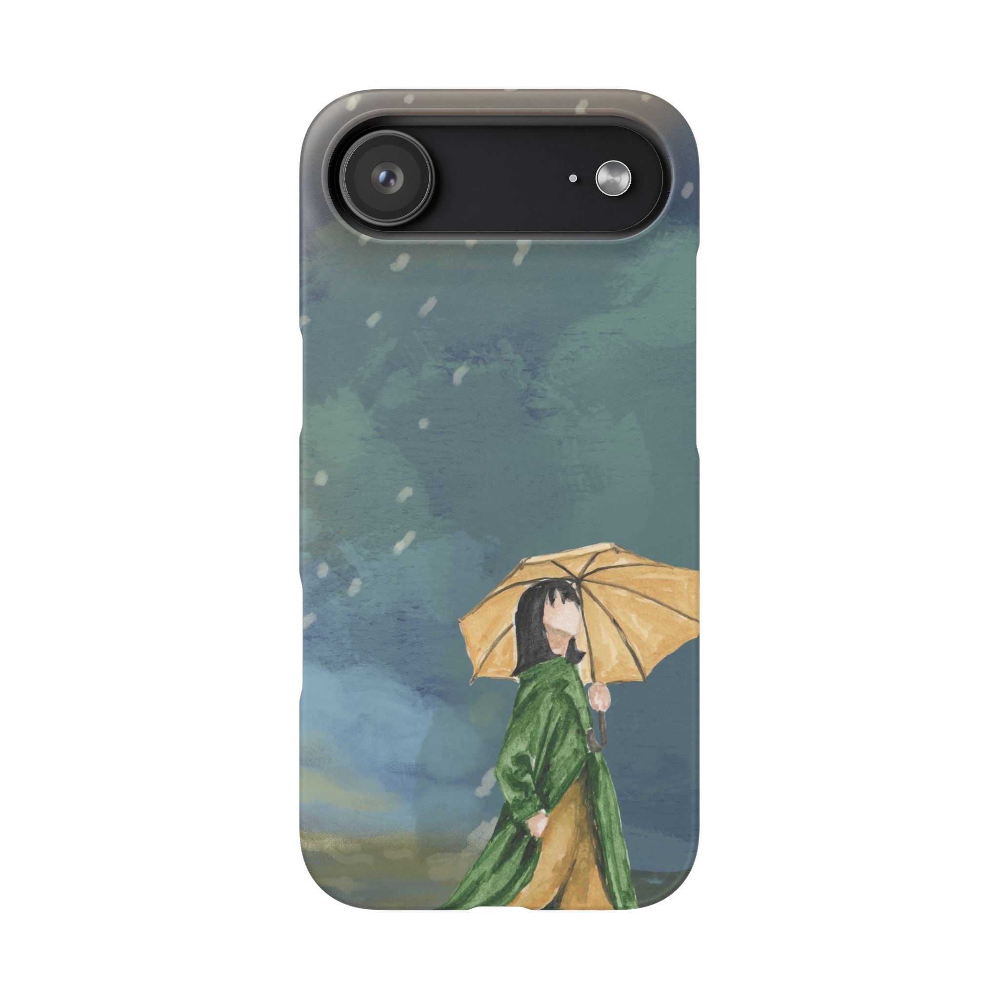 Artistic Rainfall Phone Case – Woman with Umbrella Design