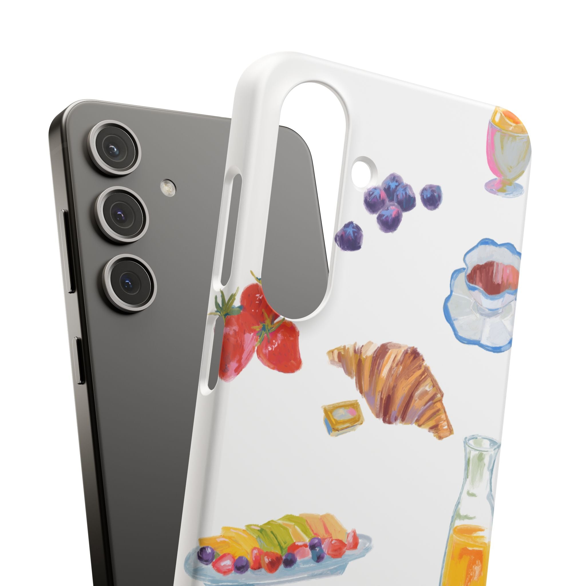 Phone Case — Watercolor Breakfast Pattern (croissant, berries, juice)