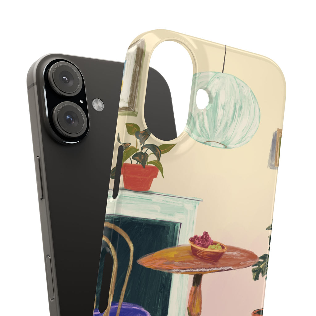 Vintage Bistro Phone Case — Cozy Cafe Interior Illustration Snap Case