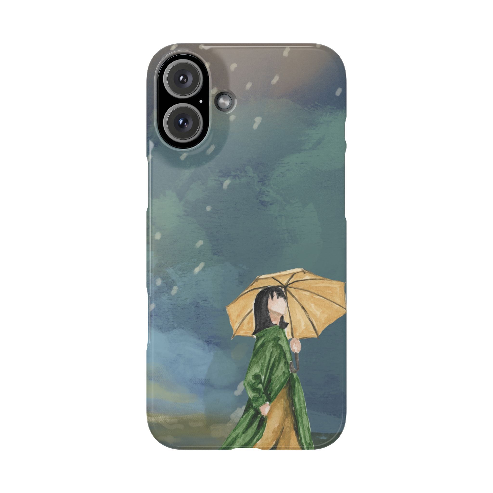 Artistic Rainfall Phone Case – Woman with Umbrella Design