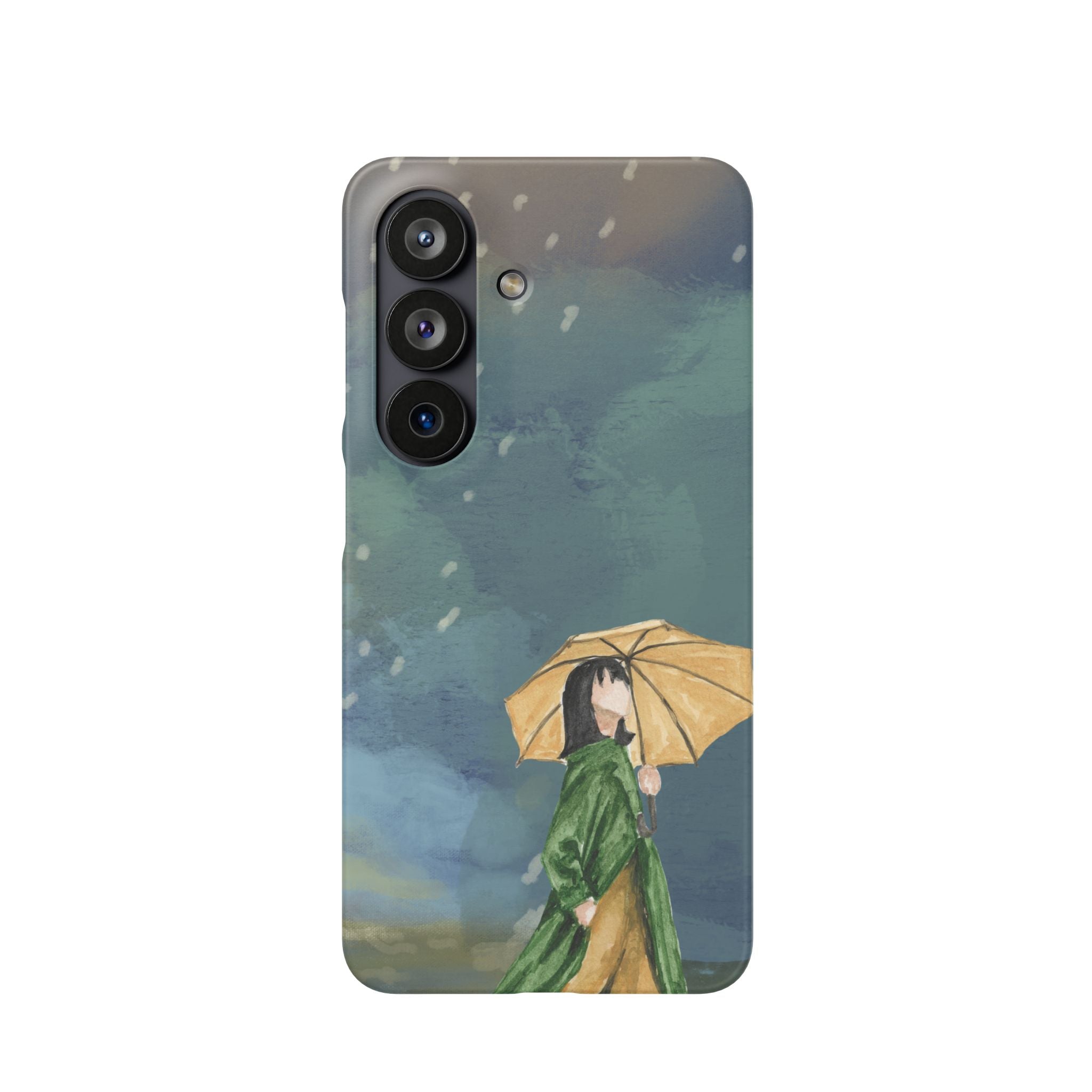 Artistic Rainfall Phone Case – Woman with Umbrella Design