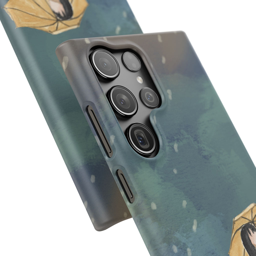 Artistic Rainfall Phone Case – Woman with Umbrella Design