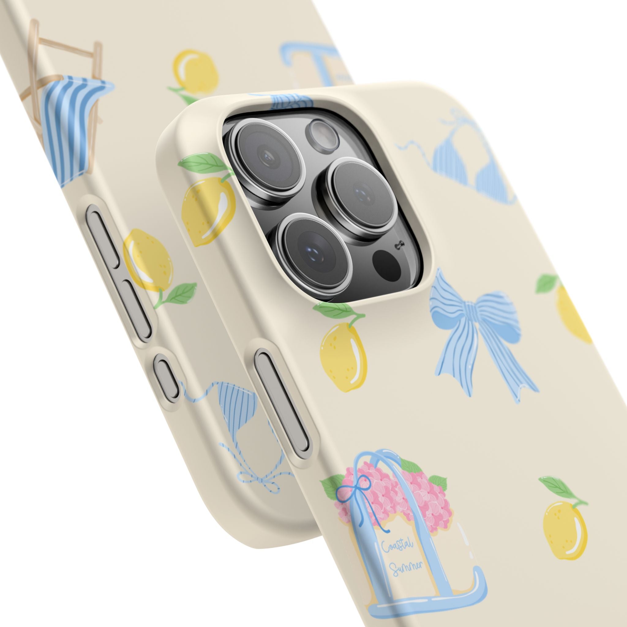 Cute Lemon & Beach Pattern Phone Case — Pastel Summer Snap Case