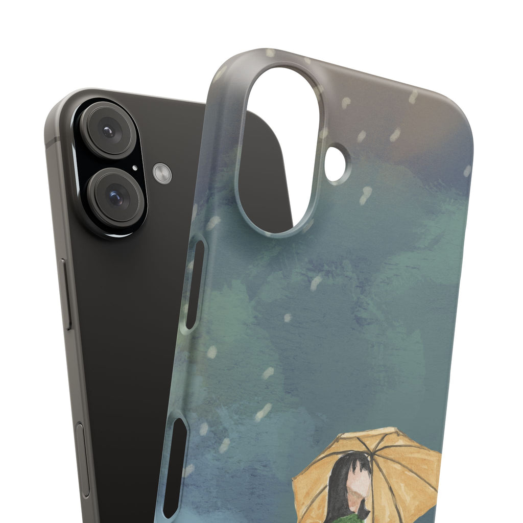 Artistic Rainfall Phone Case – Woman with Umbrella Design
