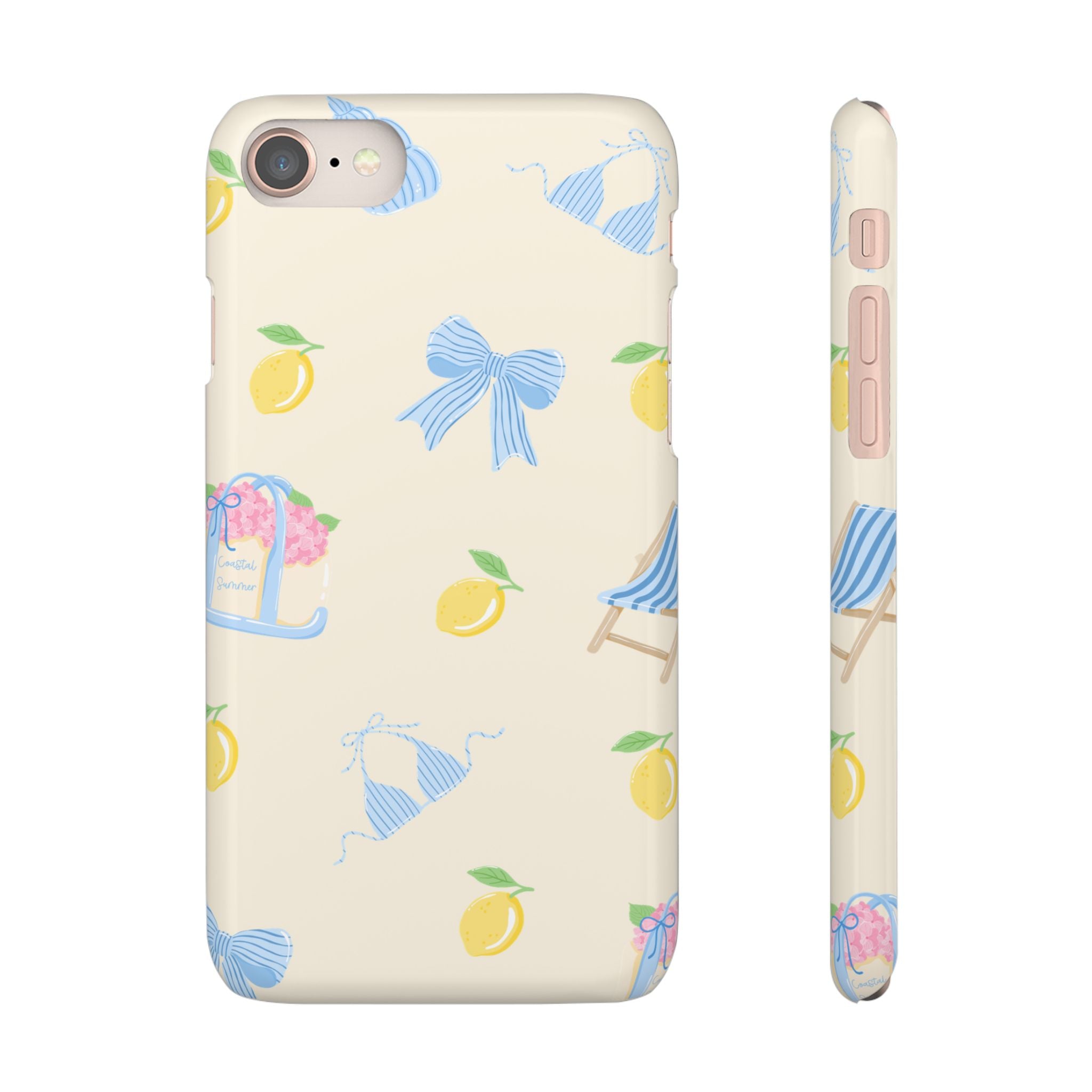 Cute Lemon & Beach Pattern Phone Case — Pastel Summer Snap Case
