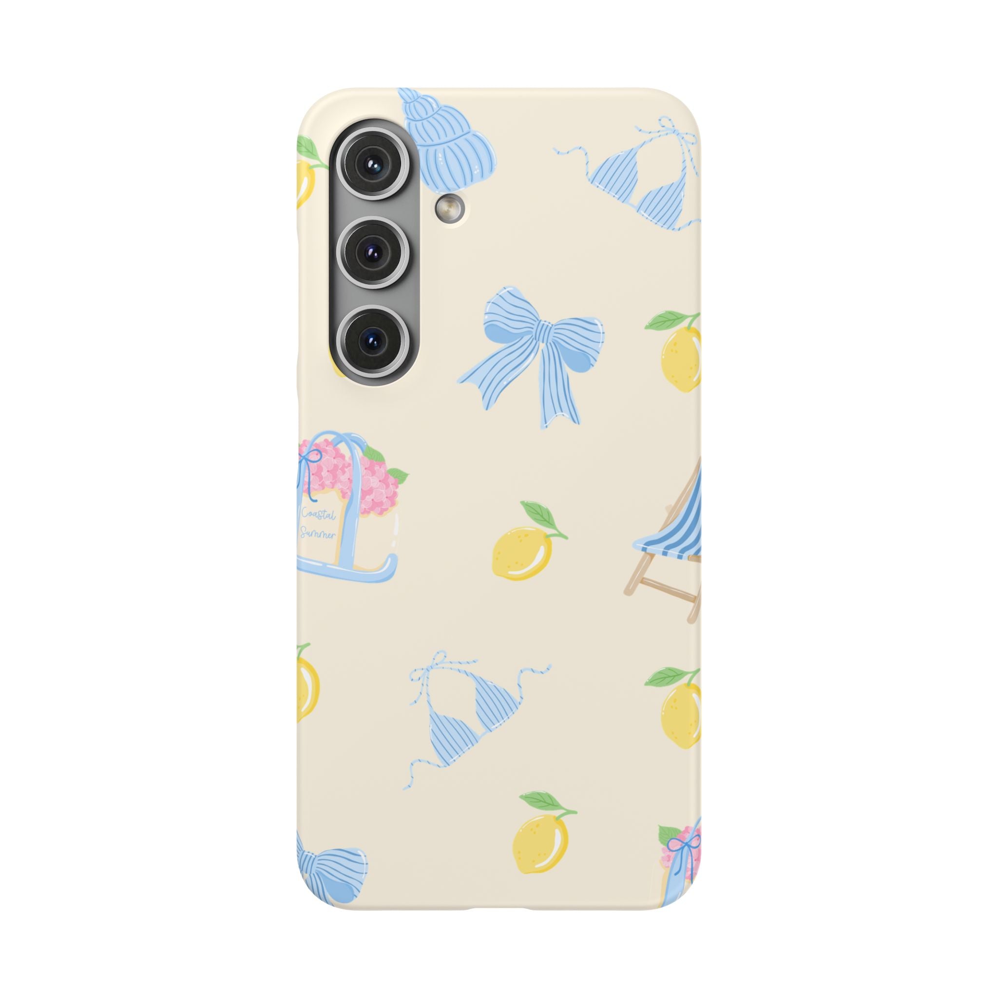 Cute Lemon & Beach Pattern Phone Case — Pastel Summer Snap Case