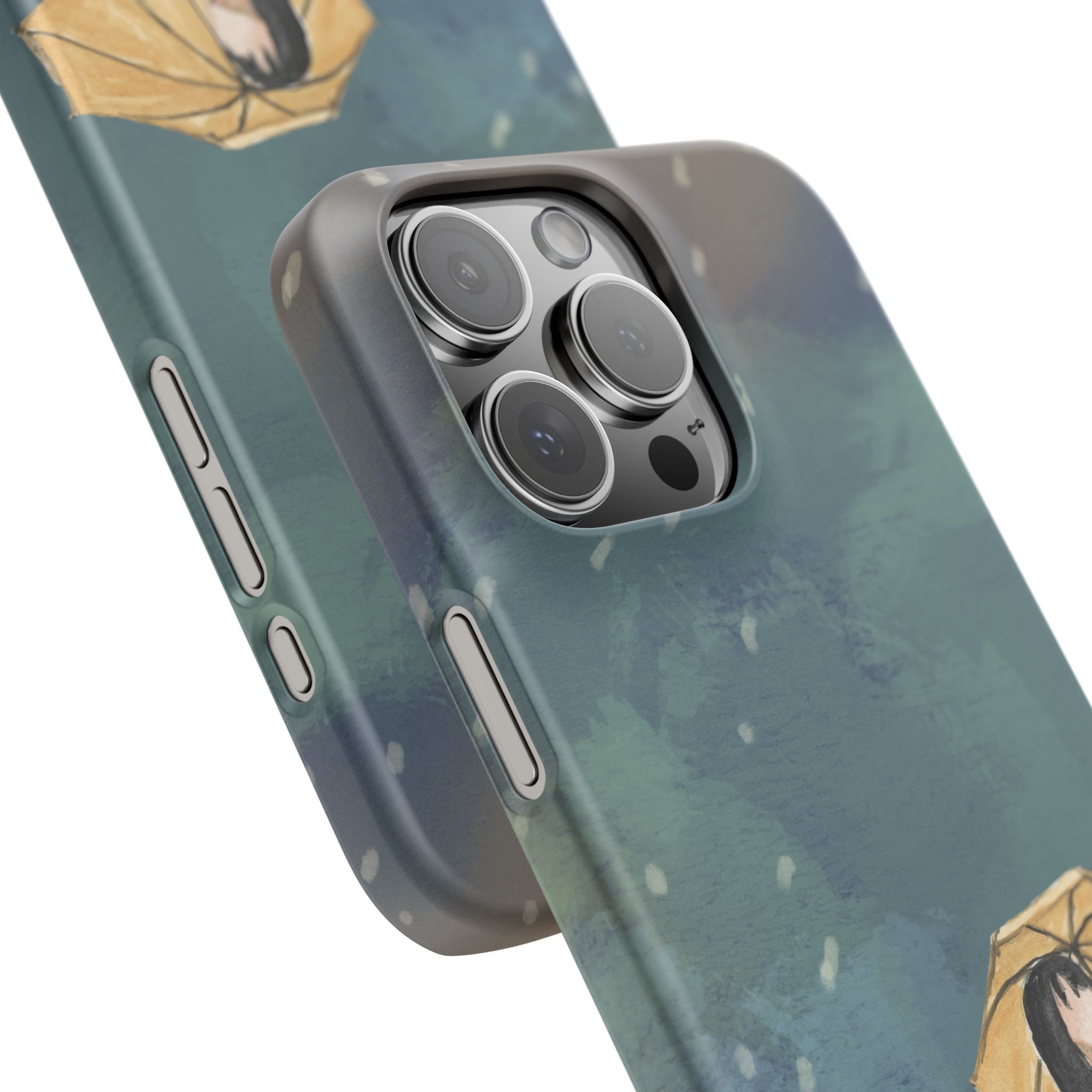 Artistic Rainfall Phone Case – Woman with Umbrella Design