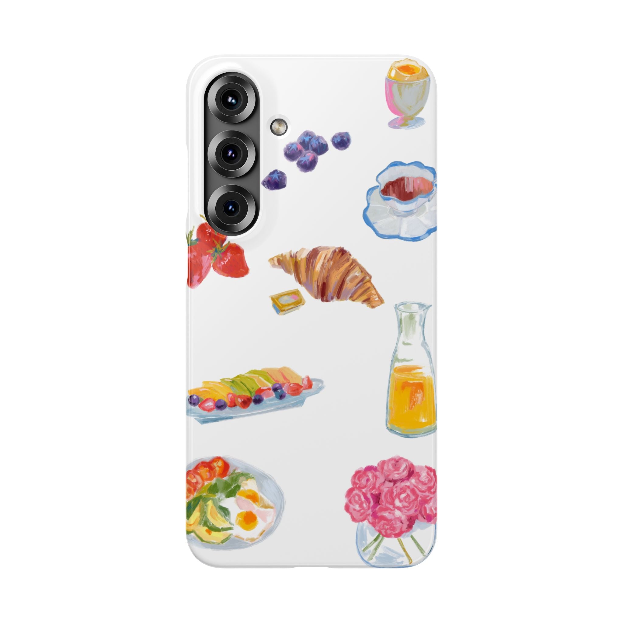 Phone Case — Watercolor Breakfast Pattern (croissant, berries, juice)