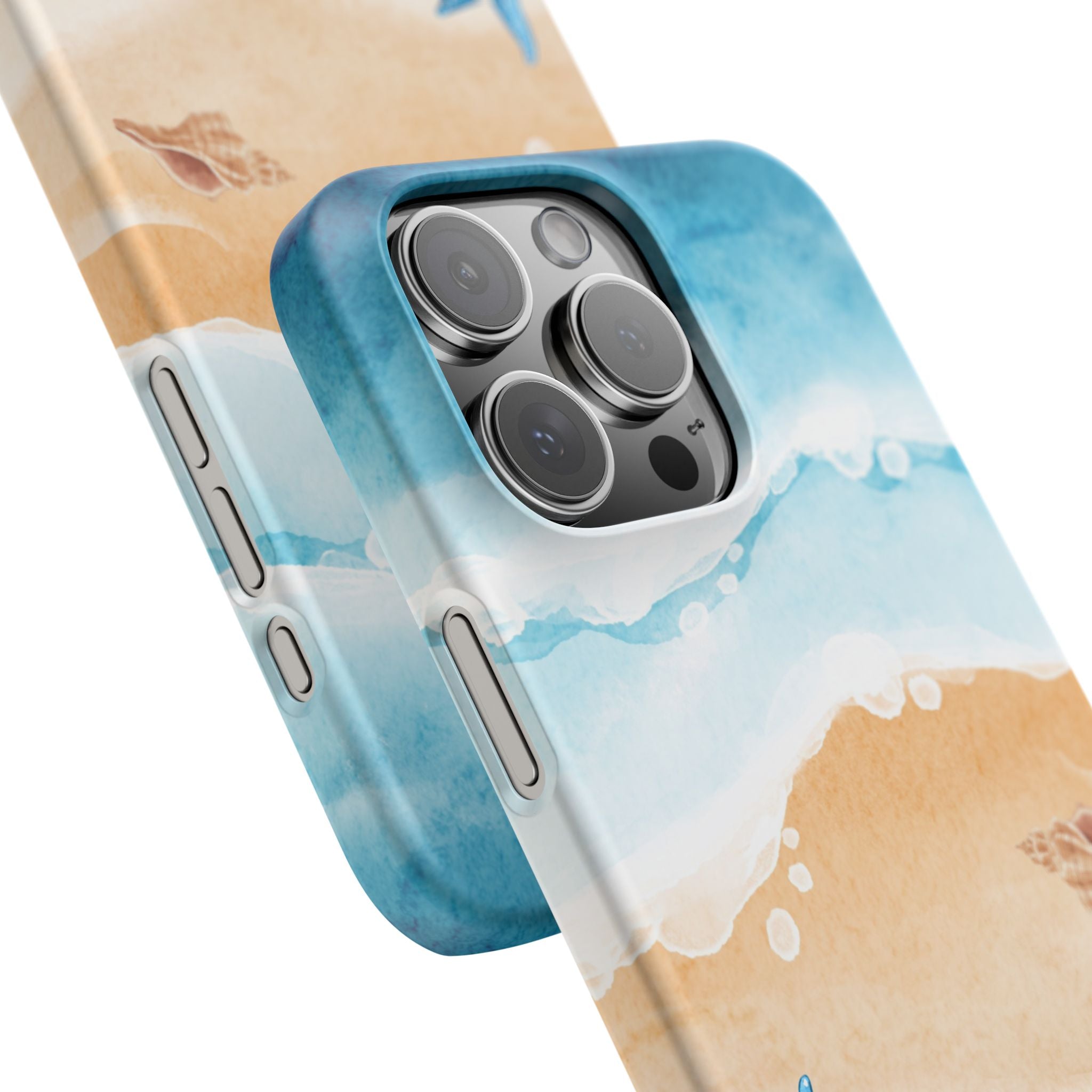 Beach Scene Phone Case — Watercolor Sand, Seashells & Crabs