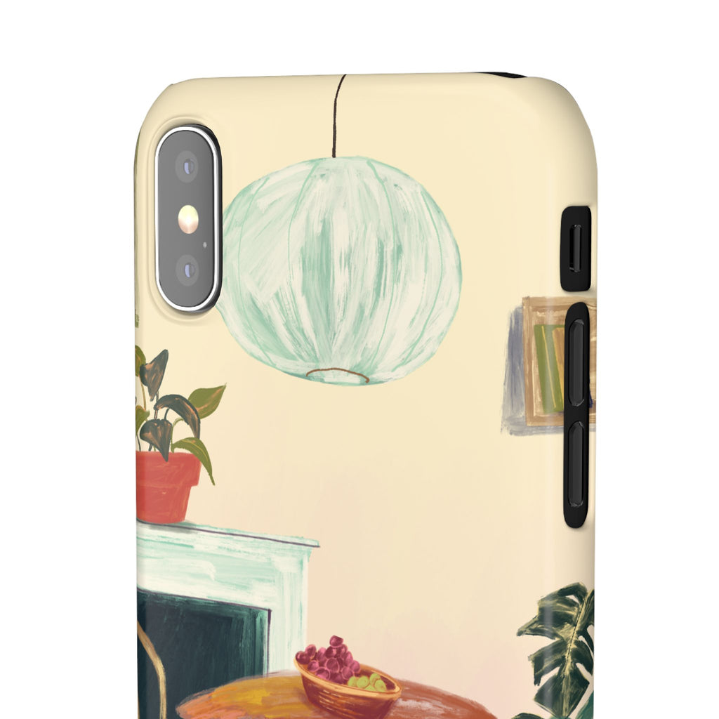 Vintage Bistro Phone Case — Cozy Cafe Interior Illustration Snap Case