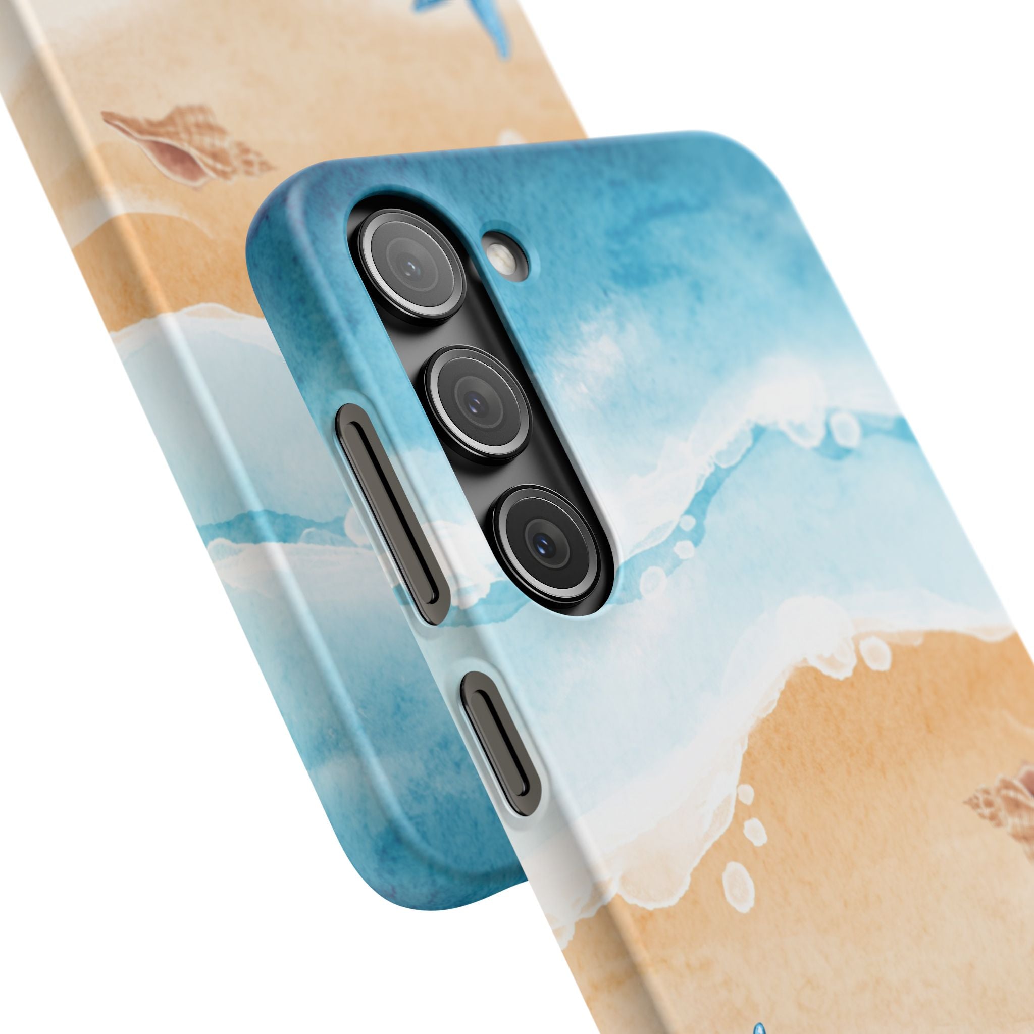 Beach Scene Phone Case — Watercolor Sand, Seashells & Crabs