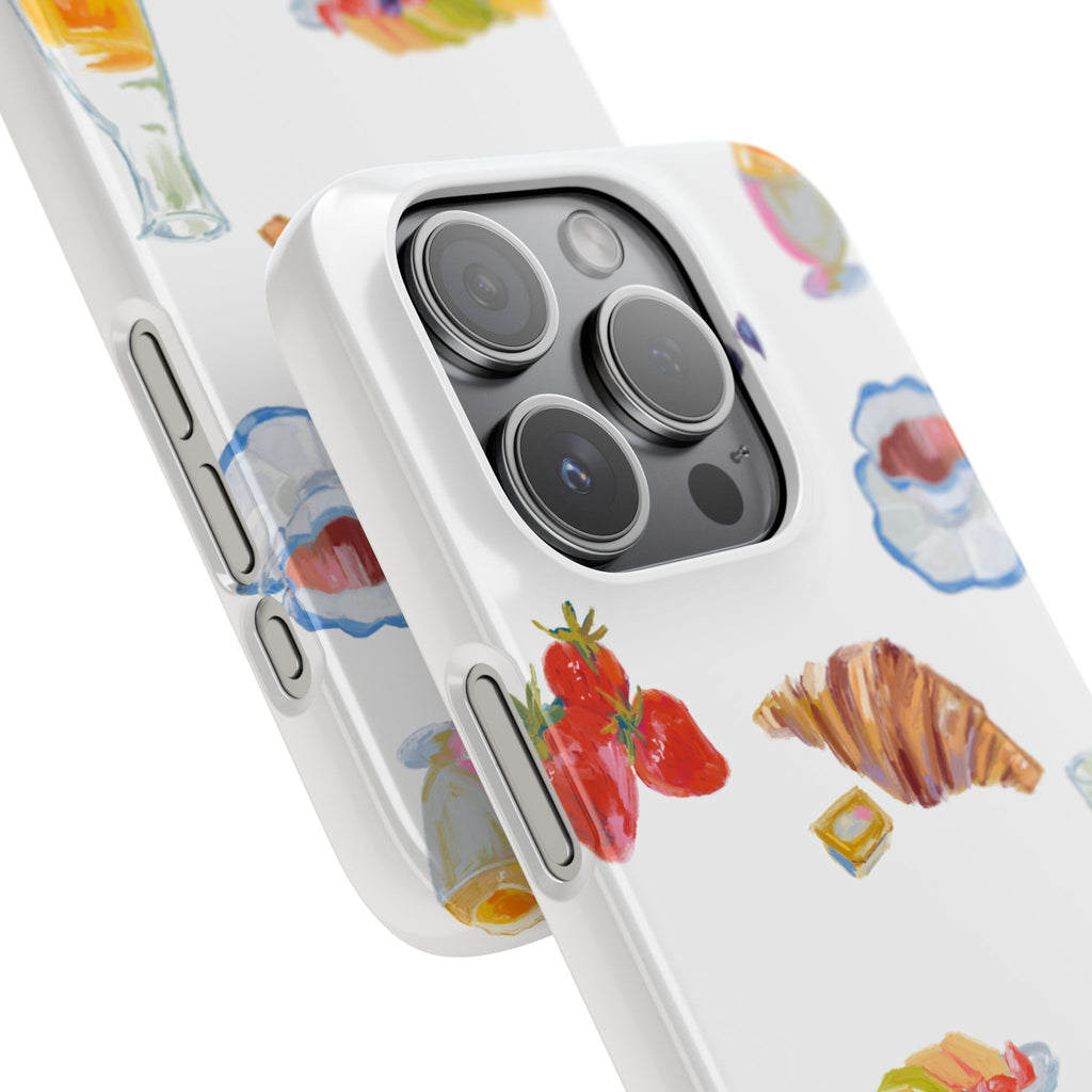 Phone Case — Watercolor Breakfast Pattern (croissant, berries, juice)