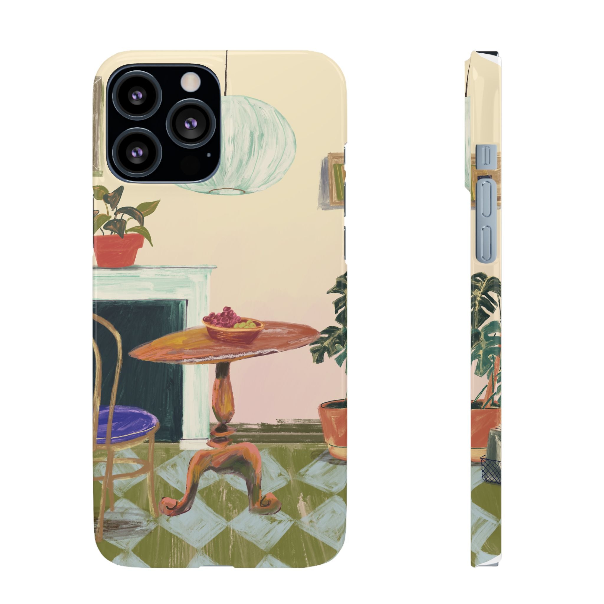 Vintage Bistro Phone Case — Cozy Cafe Interior Illustration Snap Case