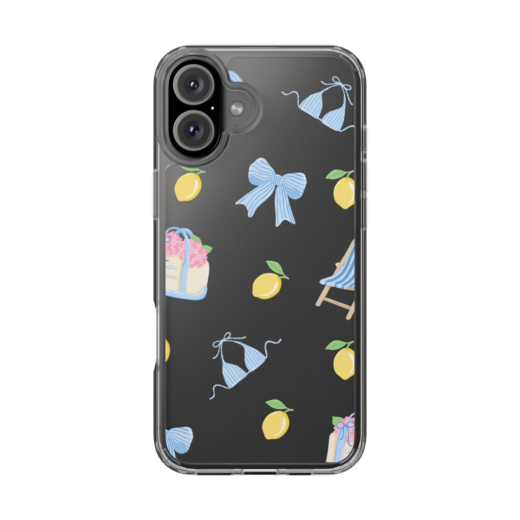 Clear Phone Case — Summer Lemon & Bow Pattern (bikini, beach chair, cake)
