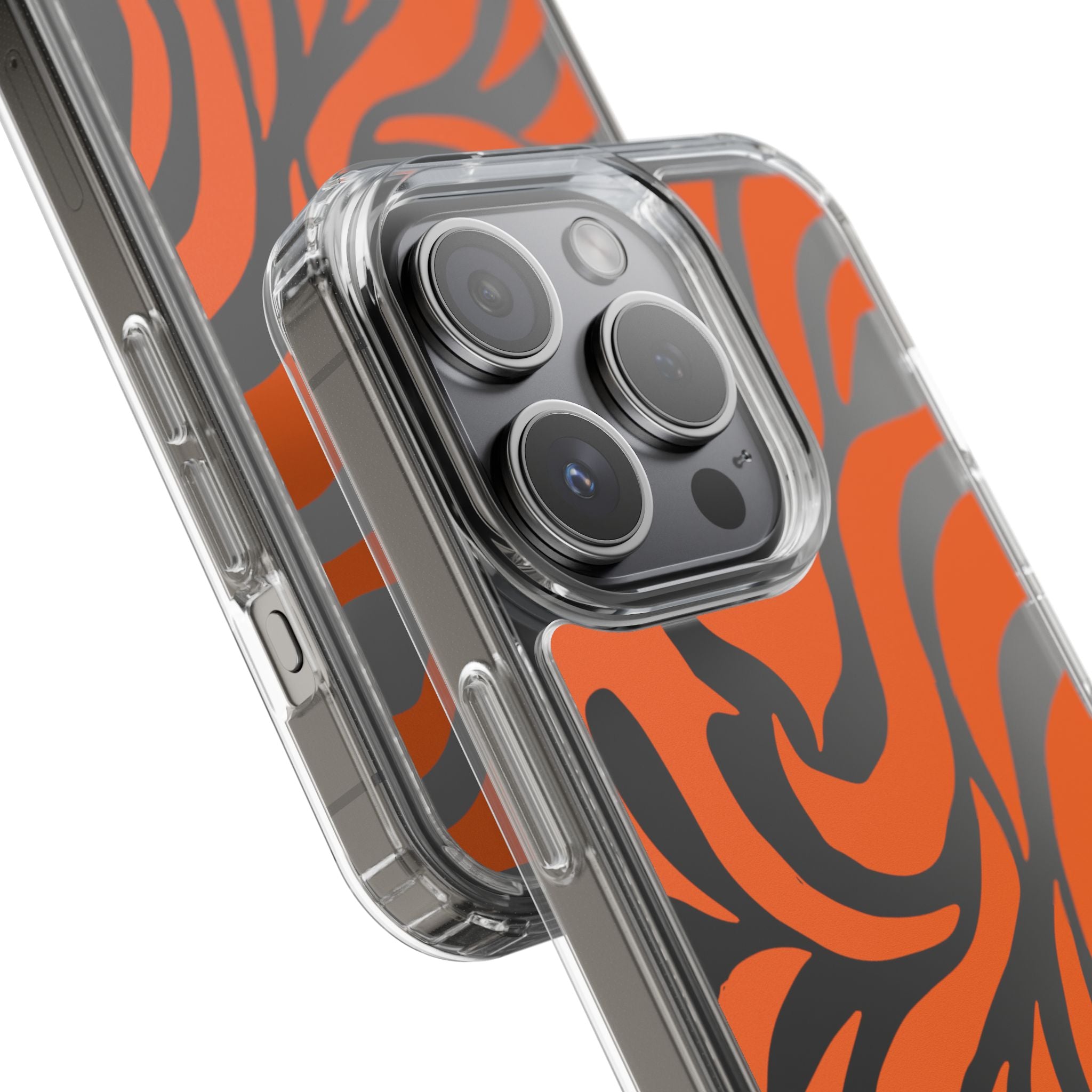 Orange Tiger Stripe Clear Phone Case — Bold Animal Print iPhone Cover