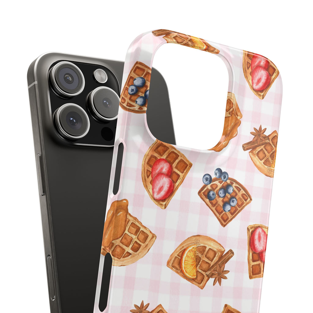 Waffle Picnic Phone Case — Cute Strawberry & Blueberry Waffles on Pink Gingham Snap Case