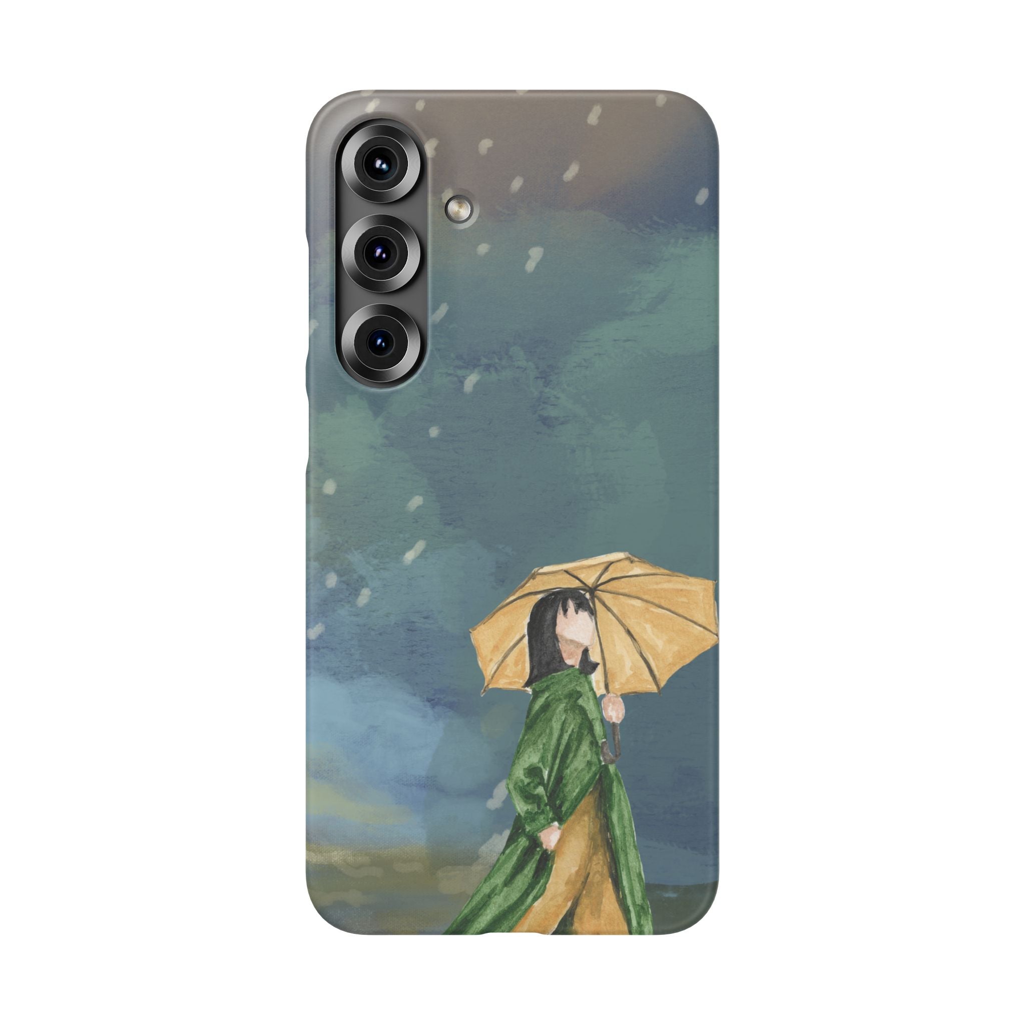 Artistic Rainfall Phone Case – Woman with Umbrella Design