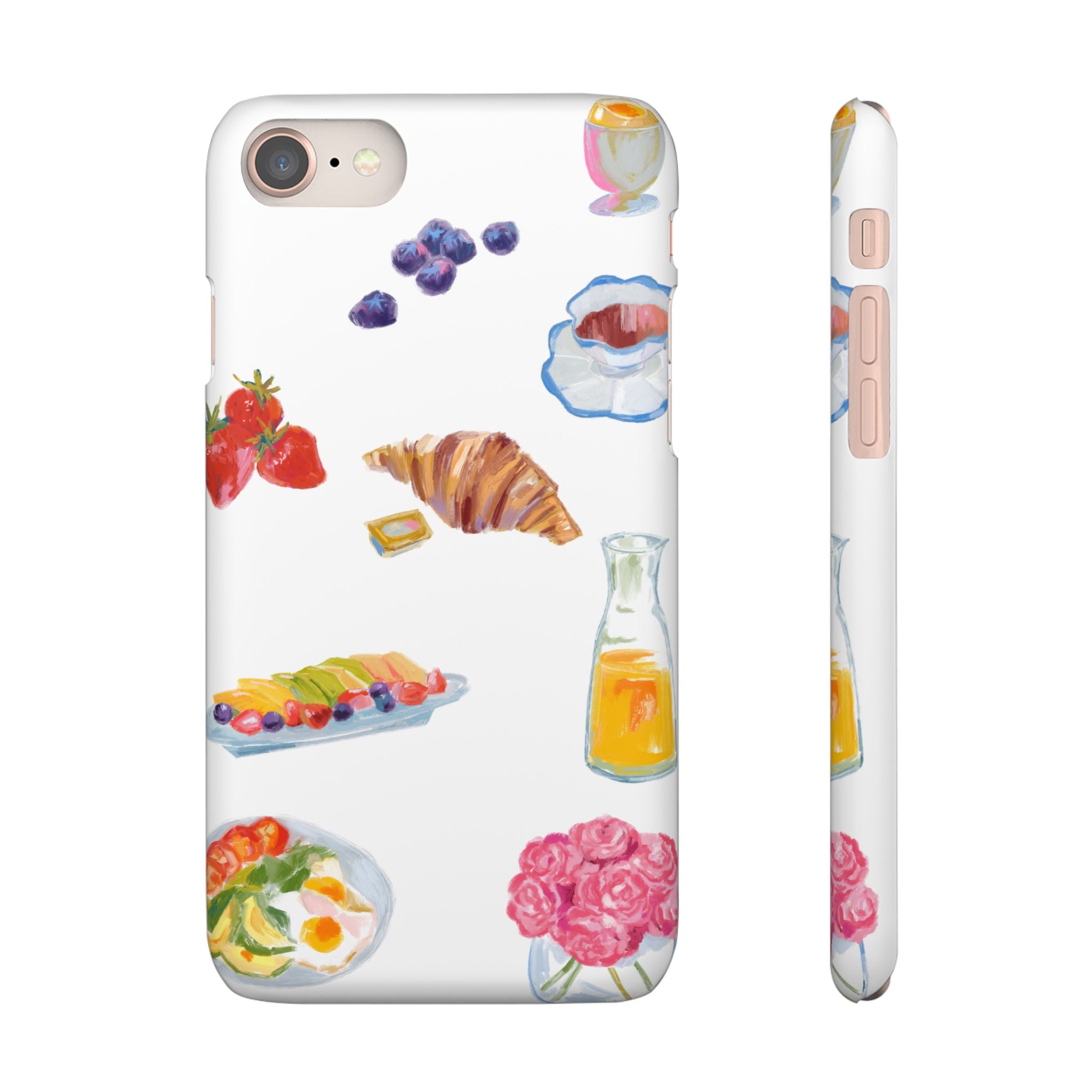 Phone Case — Watercolor Breakfast Pattern (croissant, berries, juice)