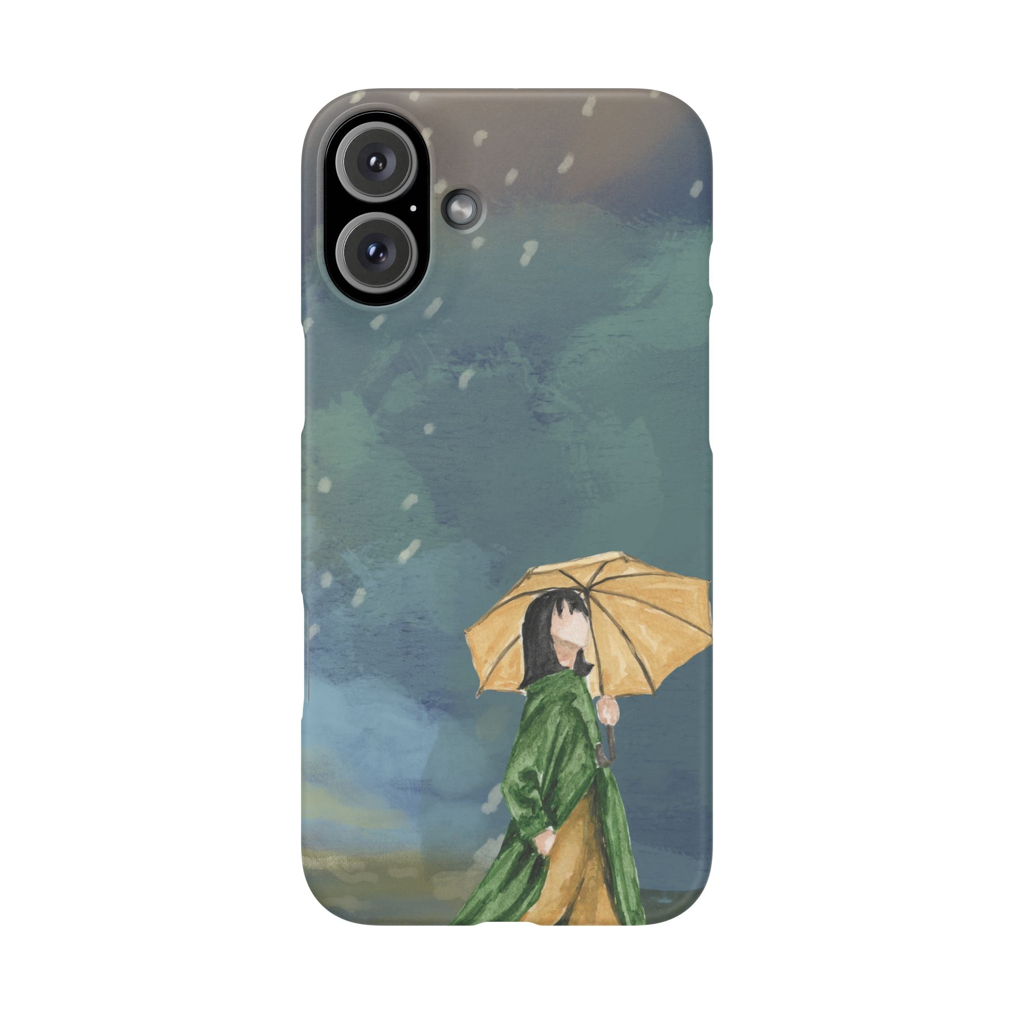 Artistic Rainfall Phone Case – Woman with Umbrella Design