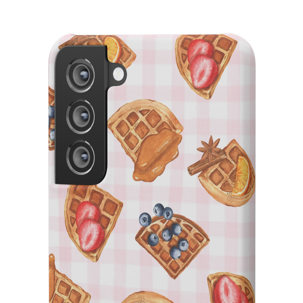 Waffle Picnic Phone Case — Cute Strawberry & Blueberry Waffles on Pink Gingham Snap Case