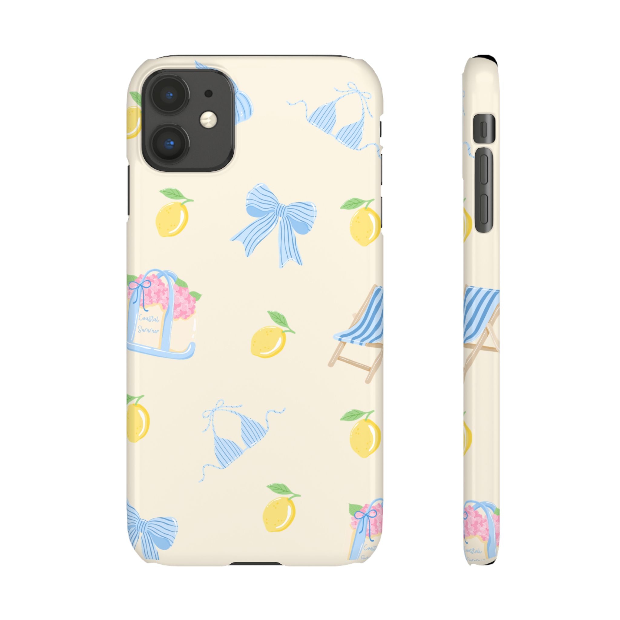 Cute Lemon & Beach Pattern Phone Case — Pastel Summer Snap Case