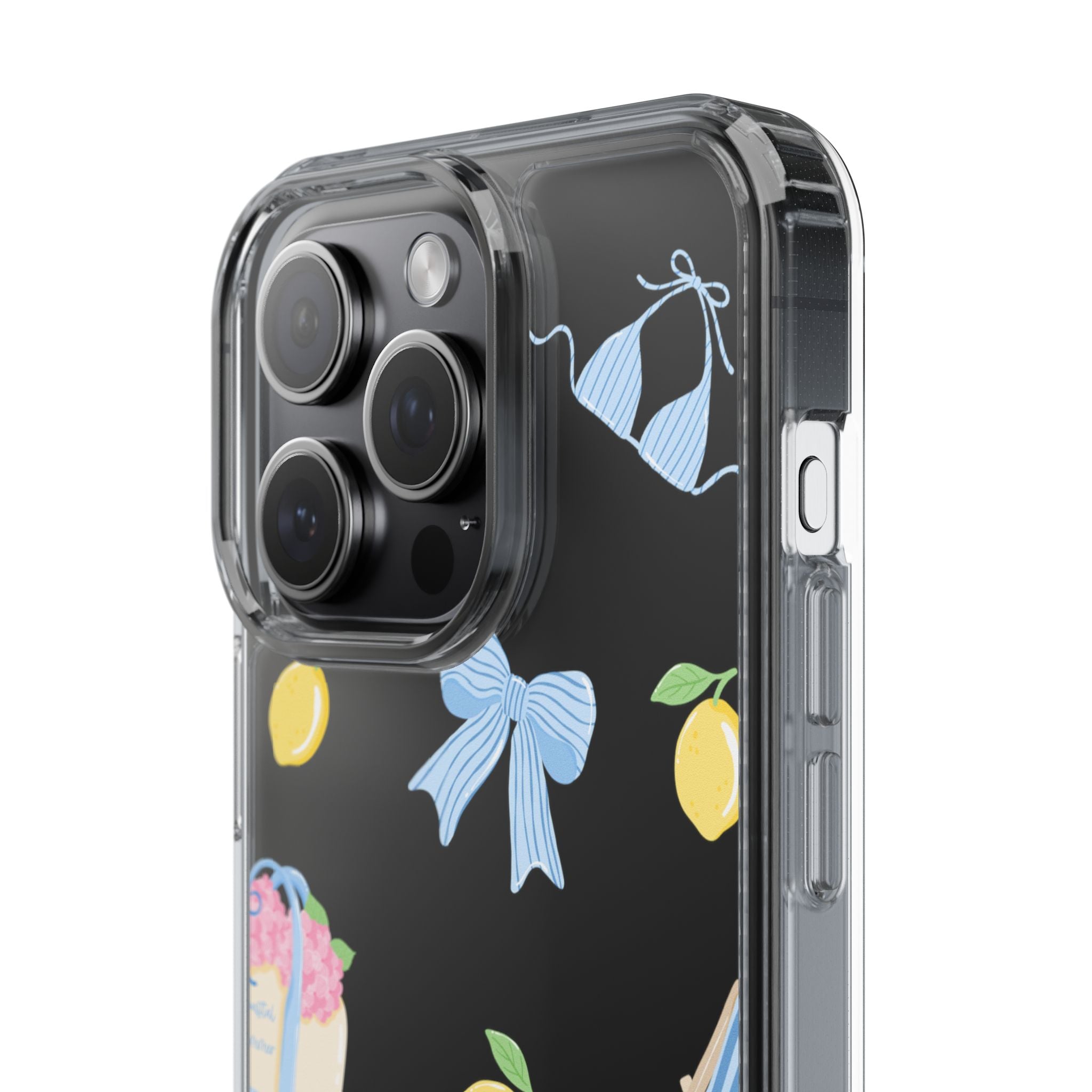 Clear Phone Case — Summer Lemon & Bow Pattern (bikini, beach chair, cake)