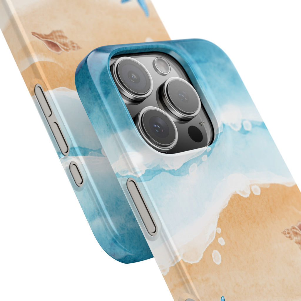 Beach Scene Phone Case — Watercolor Sand, Seashells & Crabs