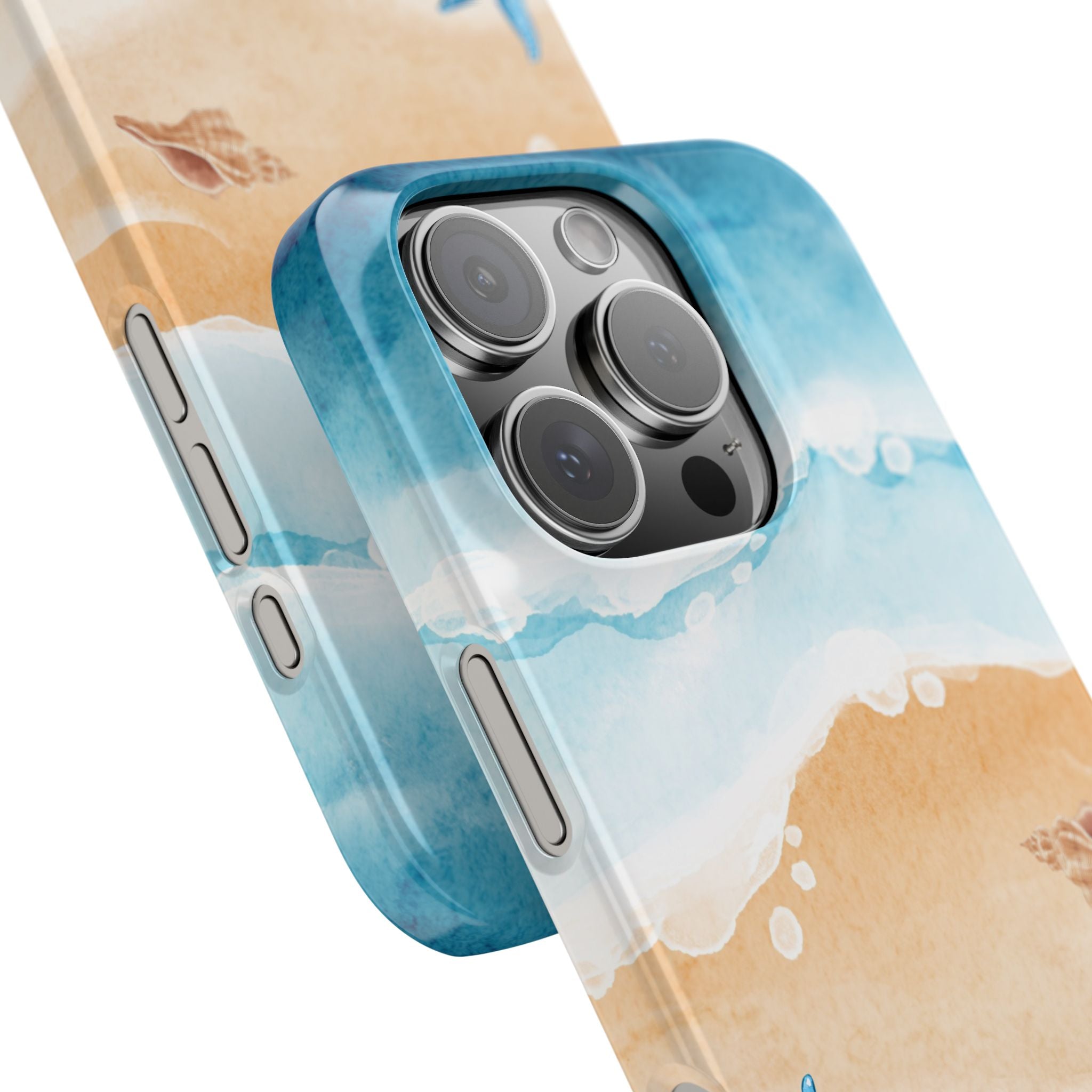 Beach Scene Phone Case — Watercolor Sand, Seashells & Crabs