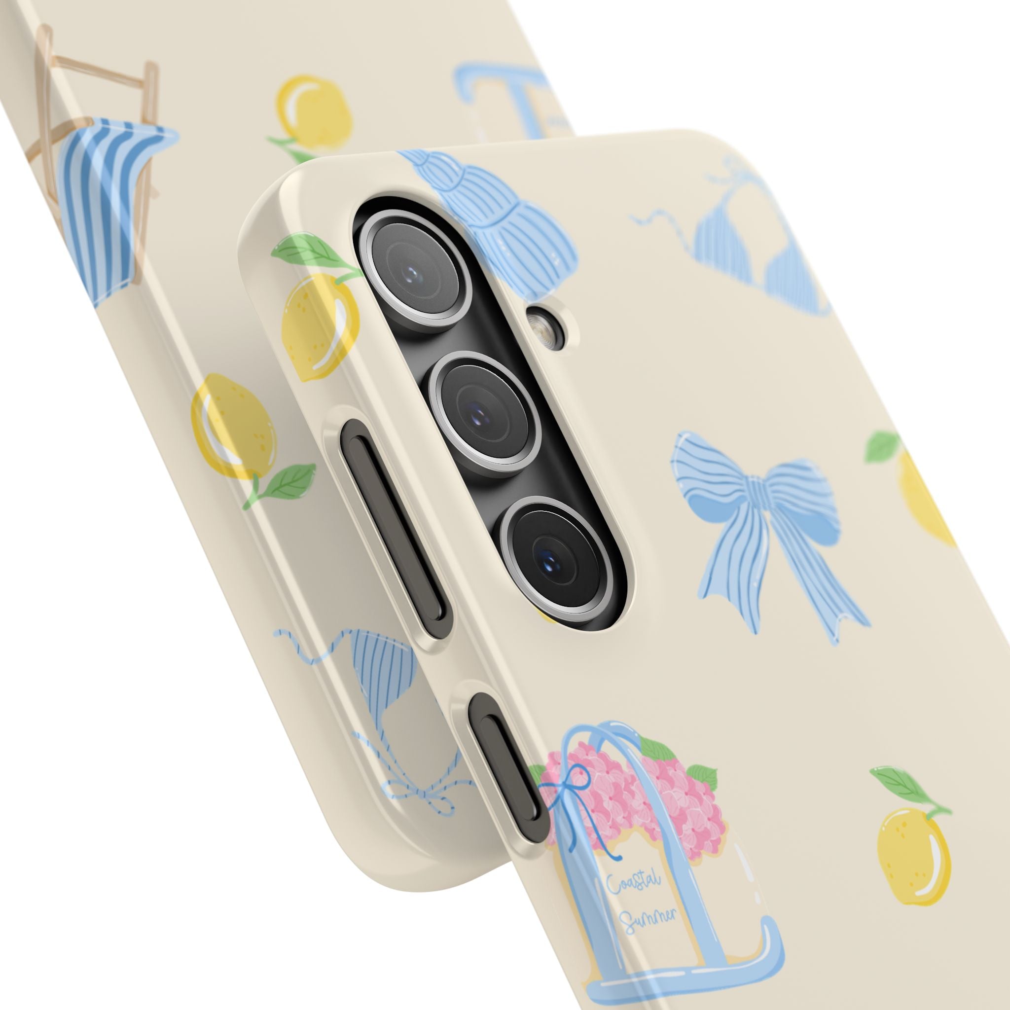 Cute Lemon & Beach Pattern Phone Case — Pastel Summer Snap Case