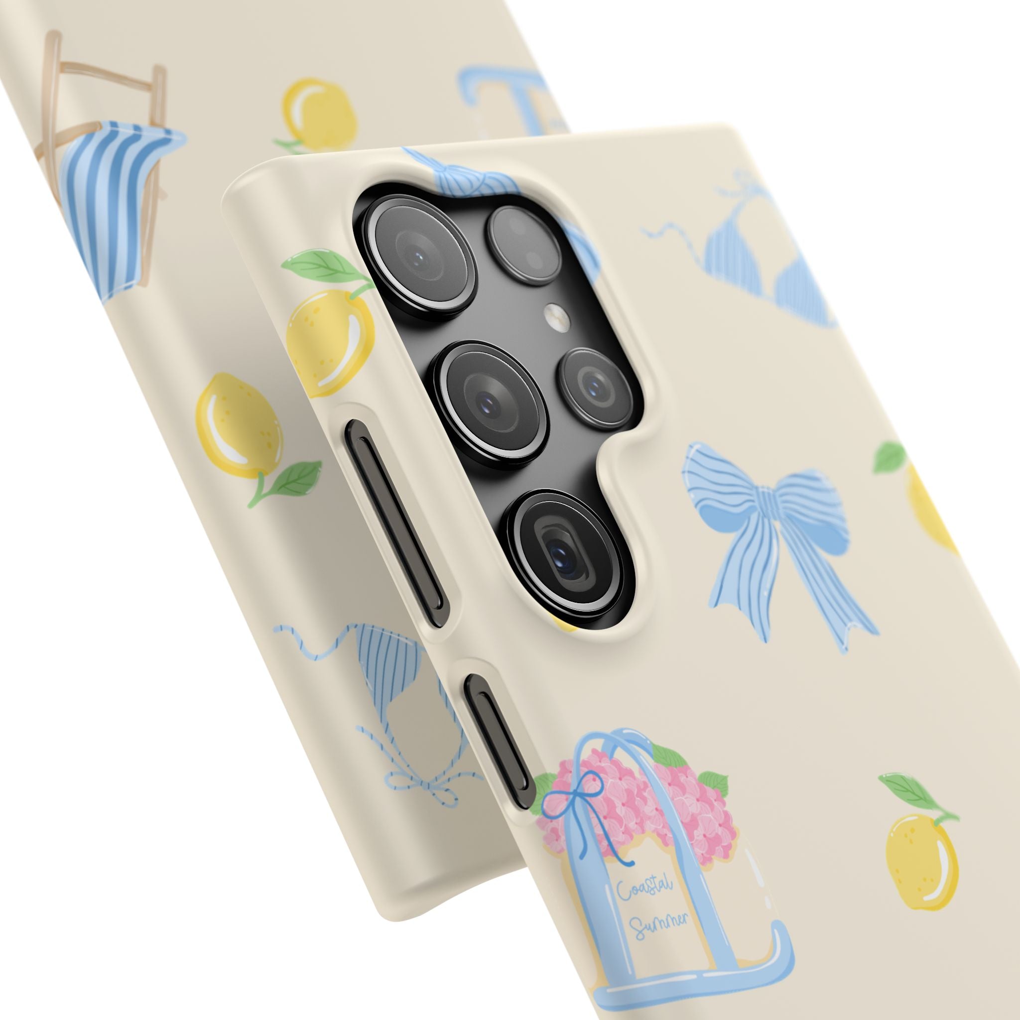 Cute Lemon & Beach Pattern Phone Case — Pastel Summer Snap Case