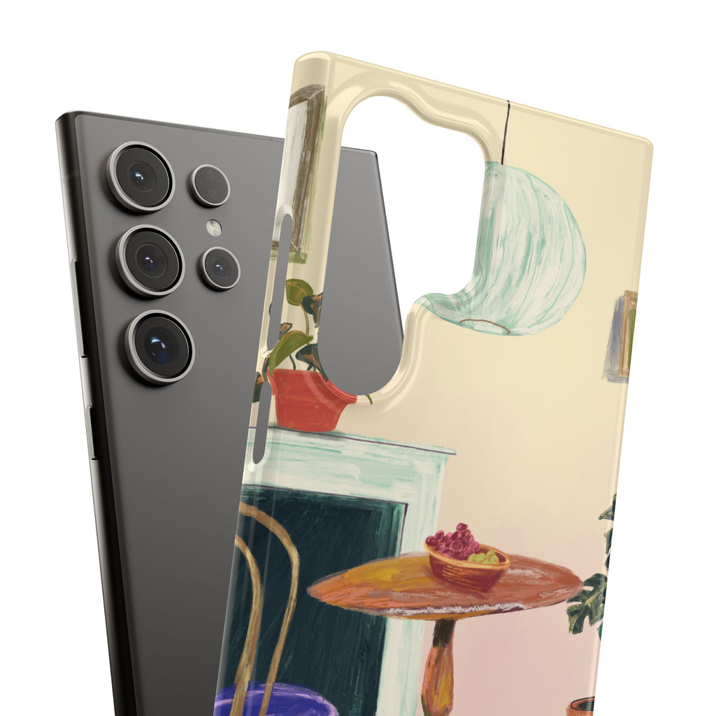 Vintage Bistro Phone Case — Cozy Cafe Interior Illustration Snap Case