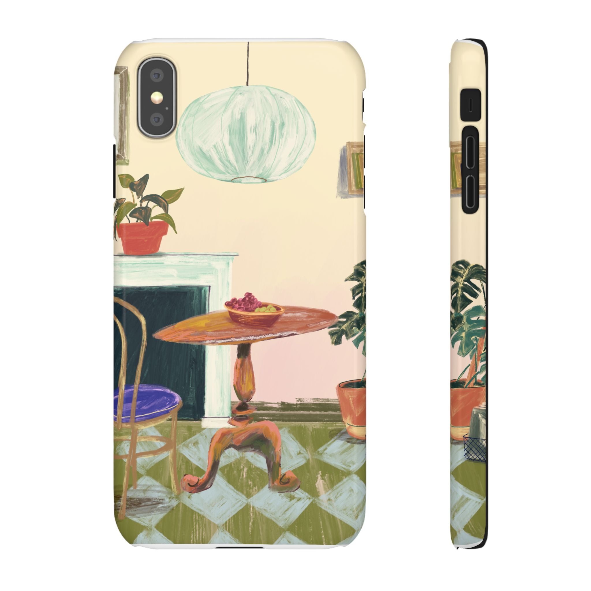 Vintage Bistro Phone Case — Cozy Cafe Interior Illustration Snap Case