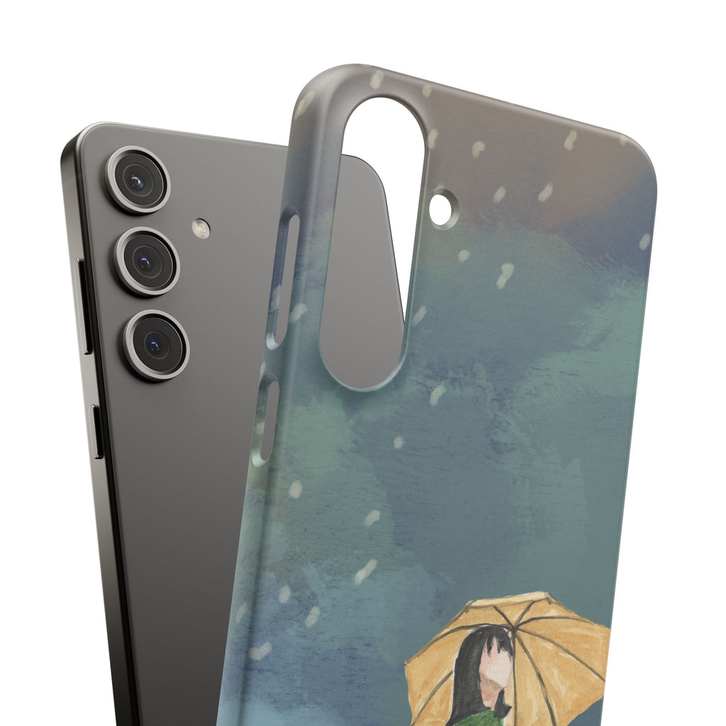 Artistic Rainfall Phone Case – Woman with Umbrella Design