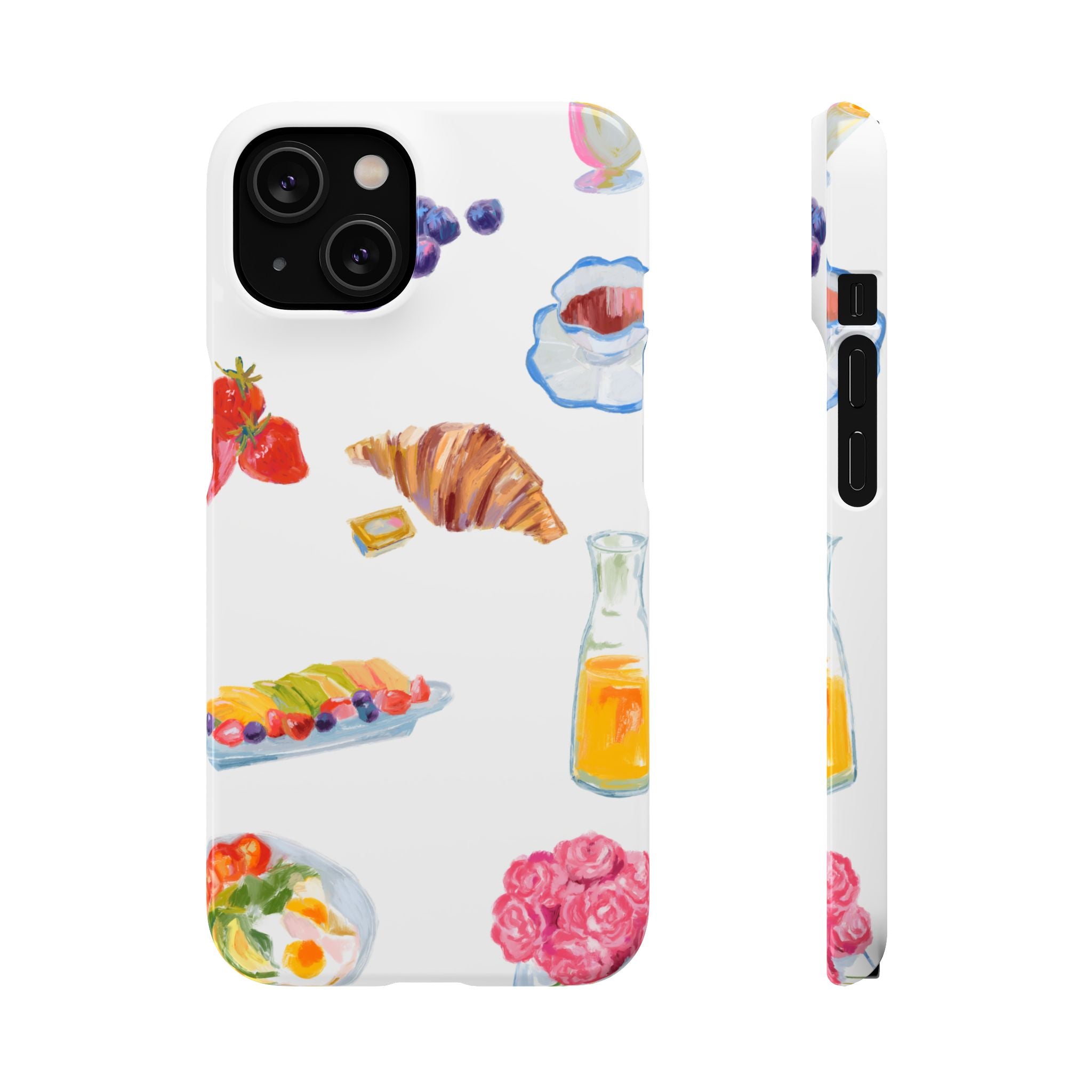 Phone Case — Watercolor Breakfast Pattern (croissant, berries, juice)