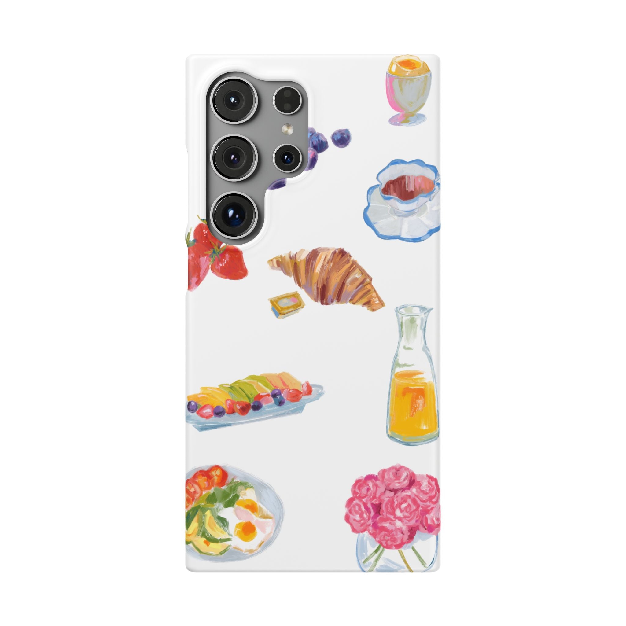 Phone Case — Watercolor Breakfast Pattern (croissant, berries, juice)