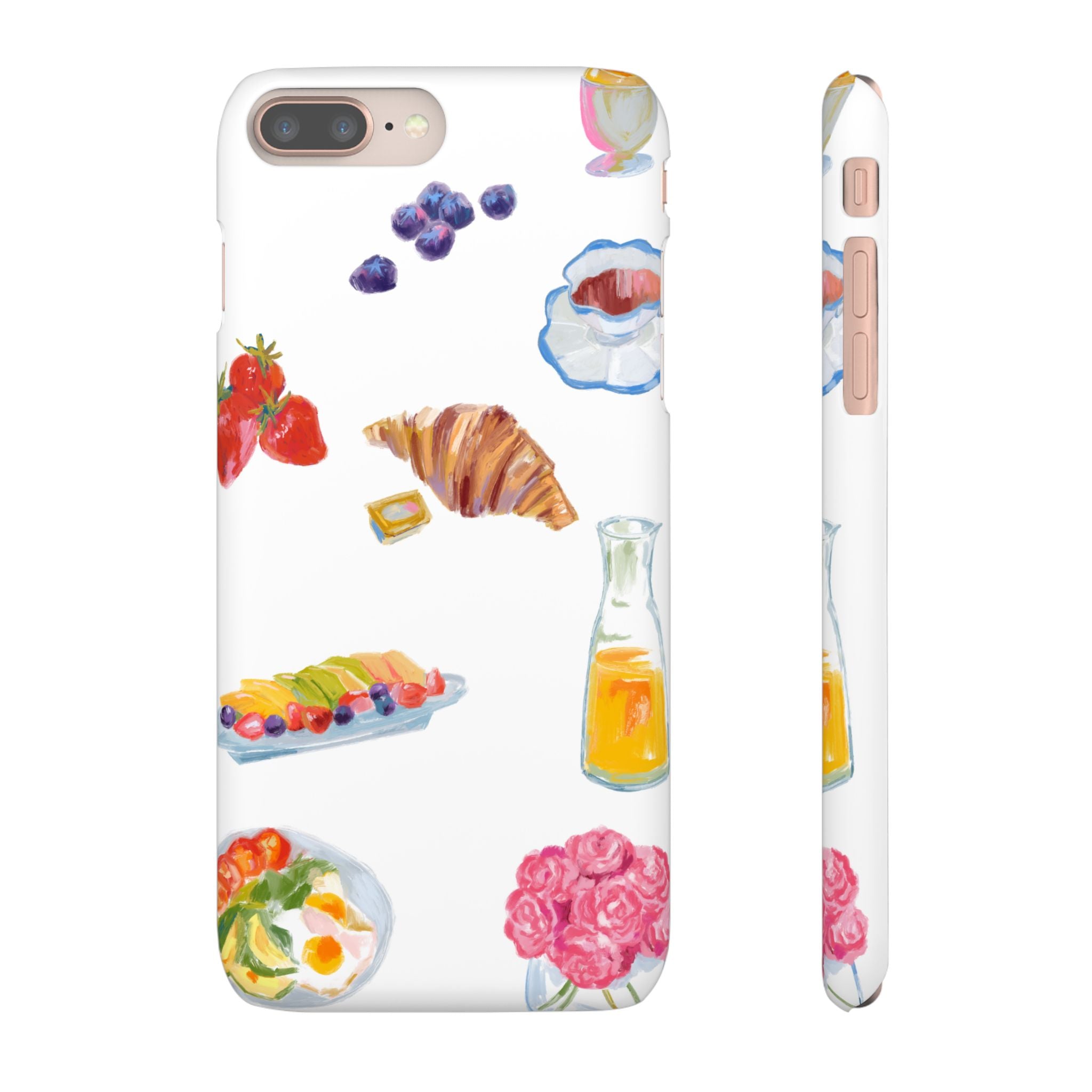 Phone Case — Watercolor Breakfast Pattern (croissant, berries, juice)