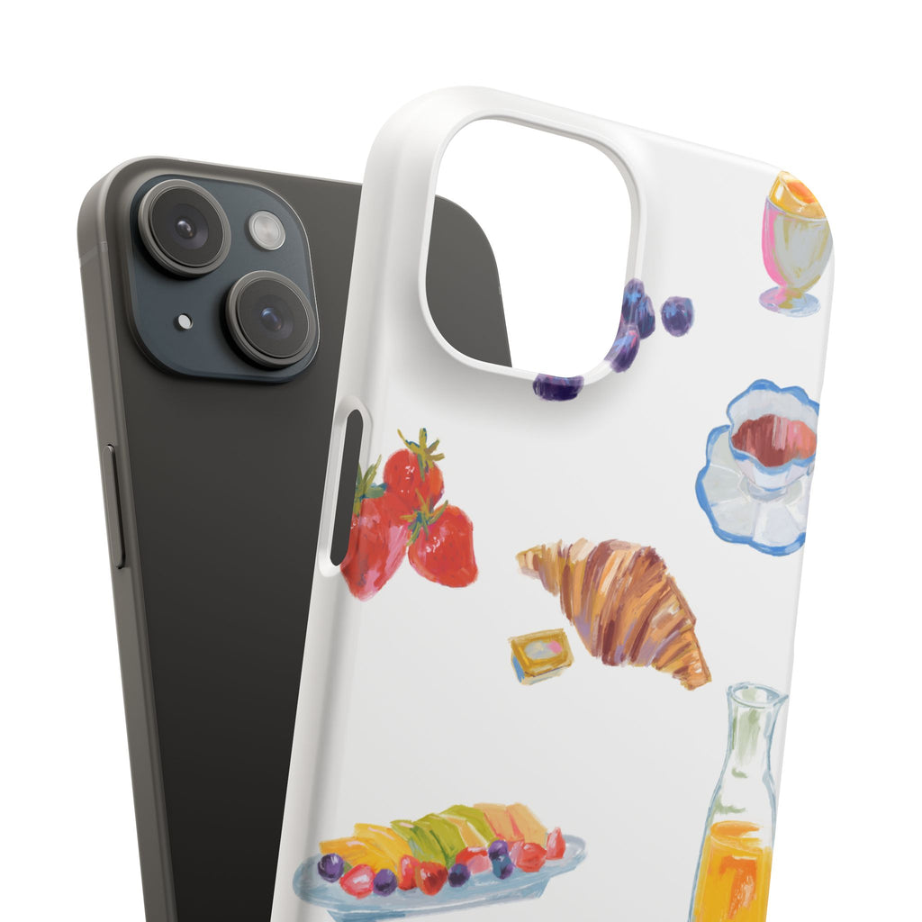 Phone Case — Watercolor Breakfast Pattern (croissant, berries, juice)