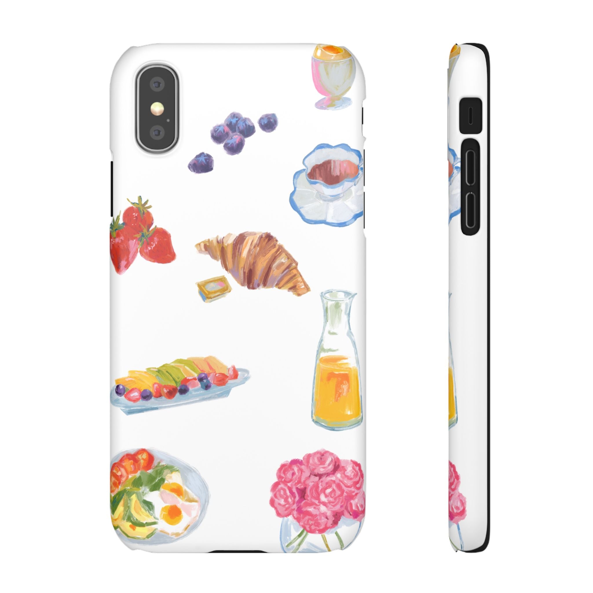Phone Case — Watercolor Breakfast Pattern (croissant, berries, juice)